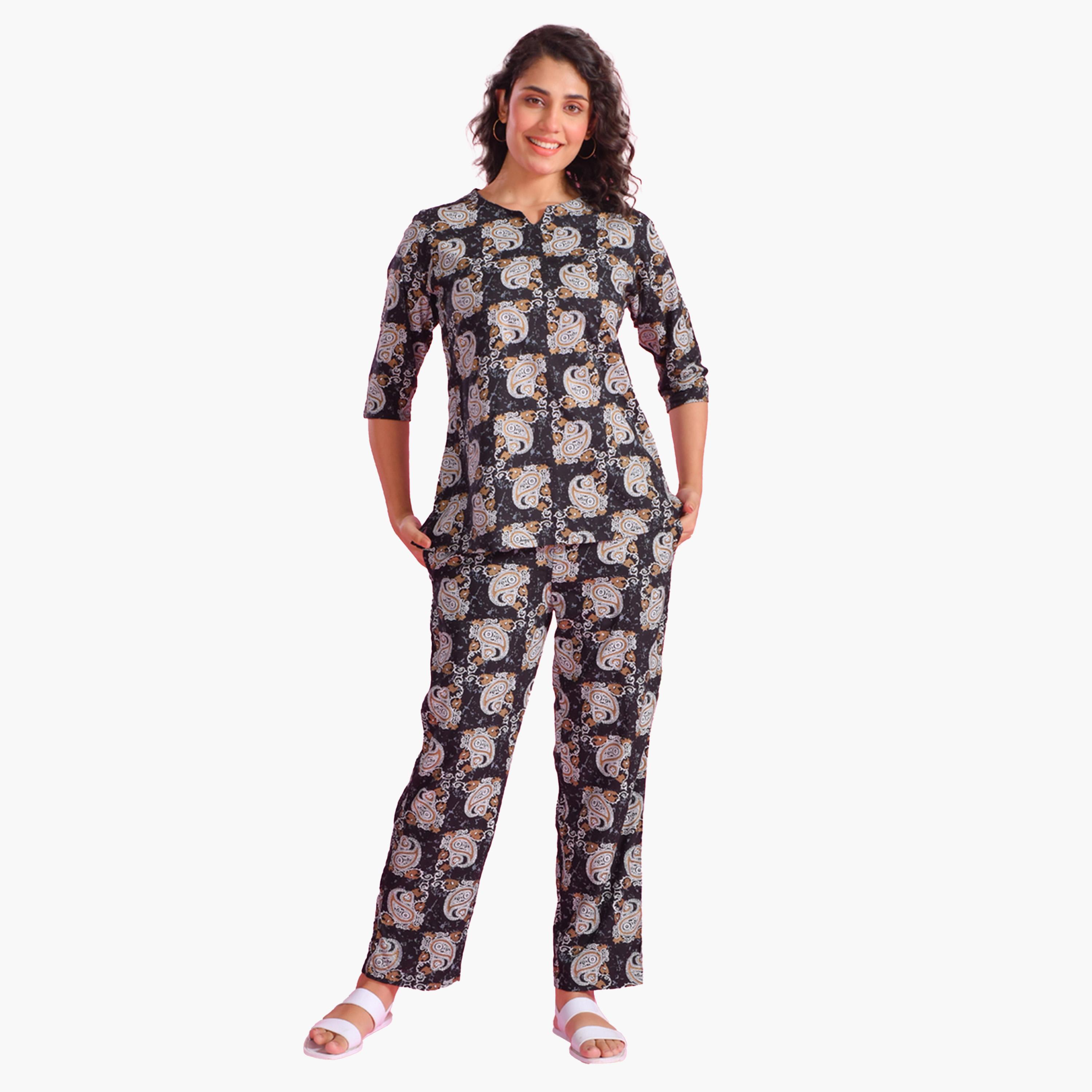 Sanskrutihomes X Styli Printed Notch Neck Top and Pyjama Set-women-clothing-nightwear-pyjamas-longsets-image-1
