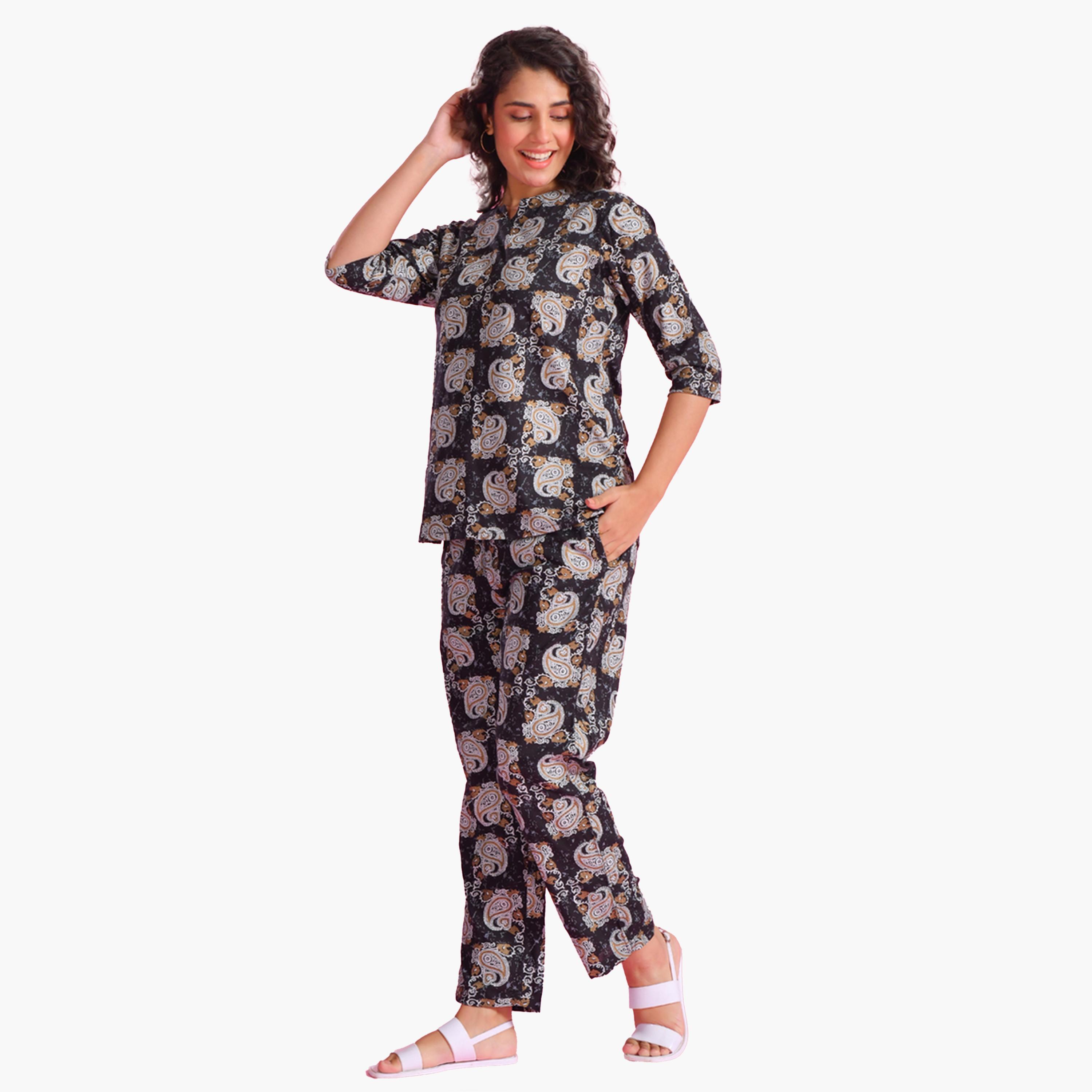 سانسكروتي هومز × ستايلي - طقم بنطال بيجاما وقميص مطبوع-women-clothing-nightwear-pyjamas-longsets-image-5