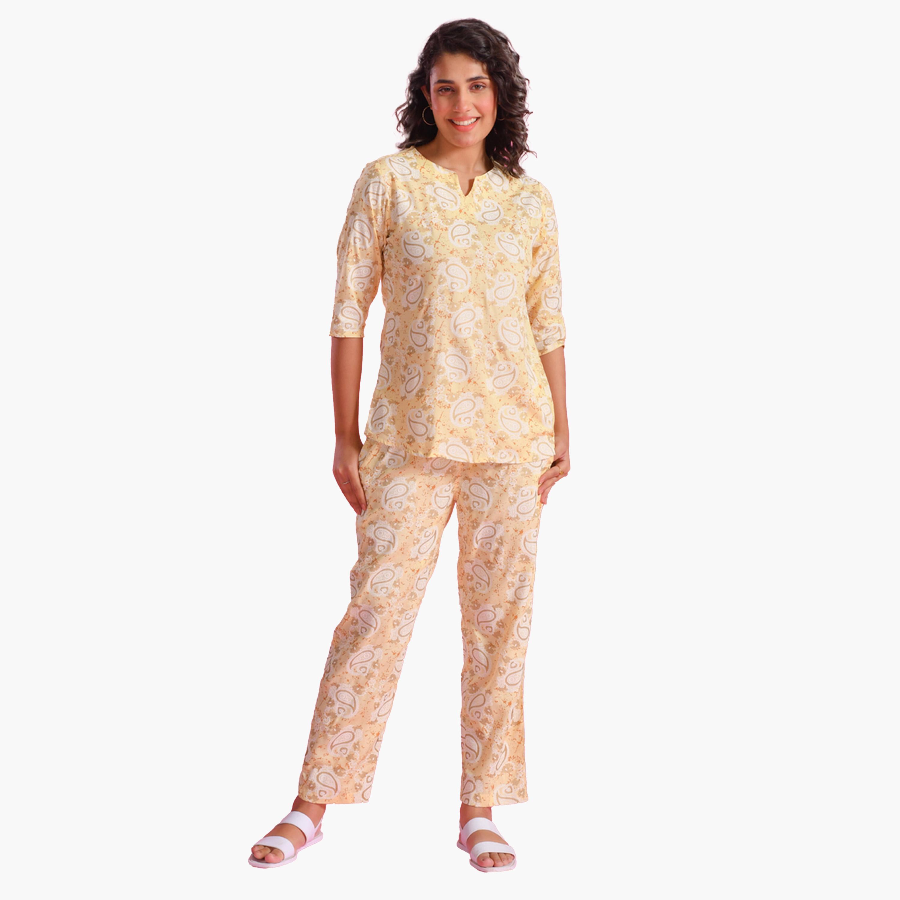 Sanskrutihomes X Styli Printed Notch Neck Top and Pyjama Set-women-clothing-nightwear-pyjamas-longsets-image-1