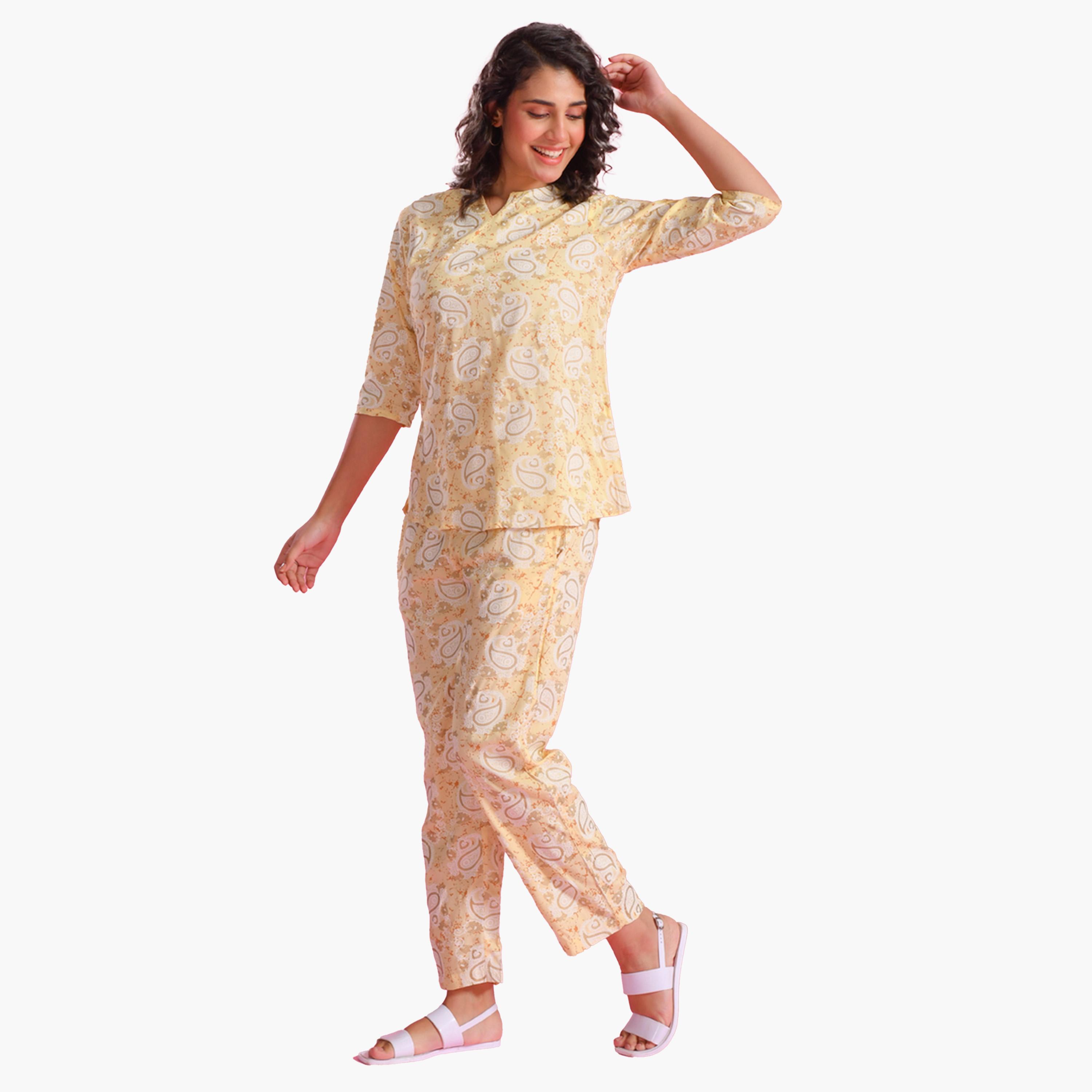 سانسكروتي هومز × ستايلي - طقم بنطال بيجاما وقميص مطبوع-women-clothing-nightwear-pyjamas-longsets-image-3