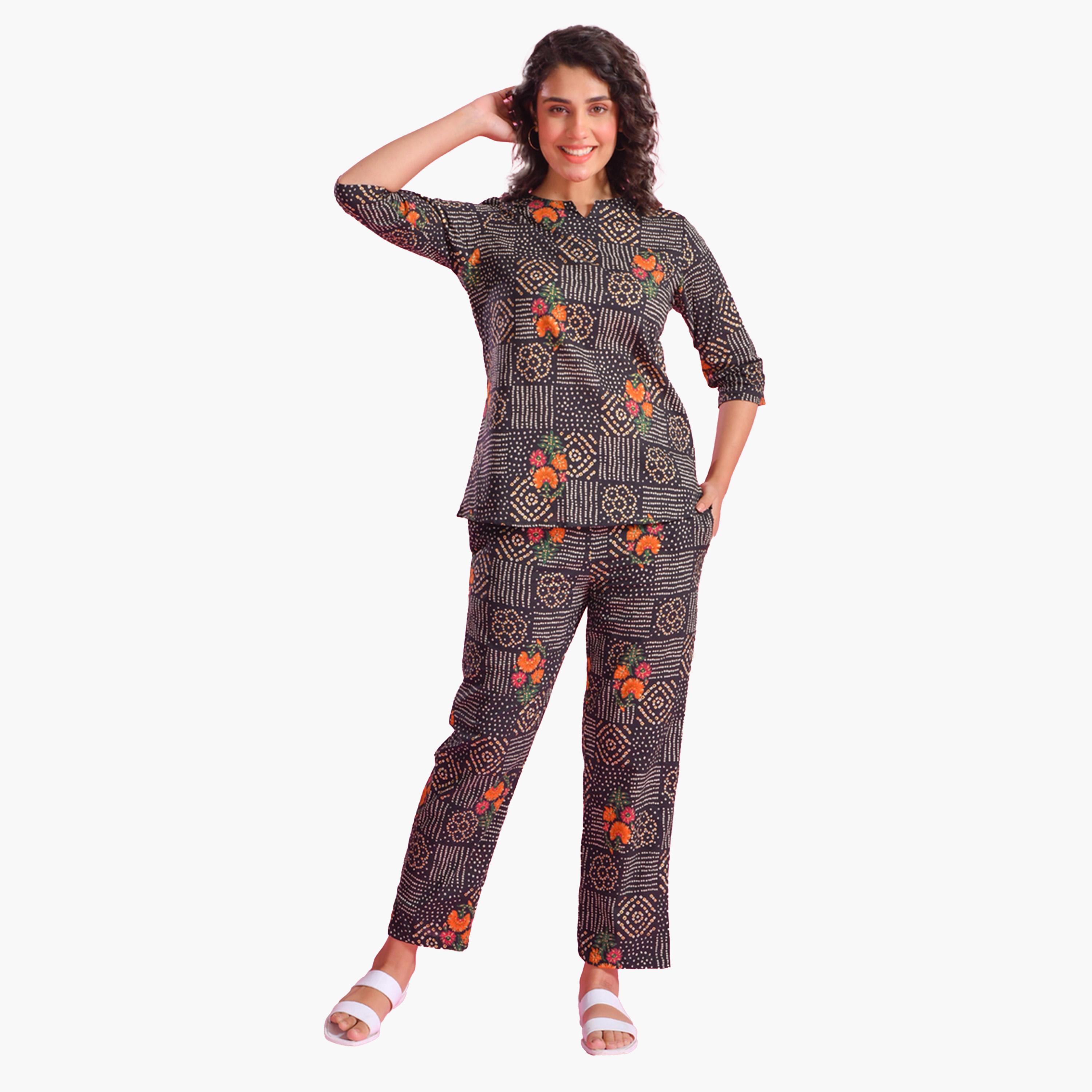 Sanskrutihomes X Styli Pure Cotton Printed Notch Neck Top and Pyjama Set-women-clothing-nightwear-pyjamas-longsets-image-1