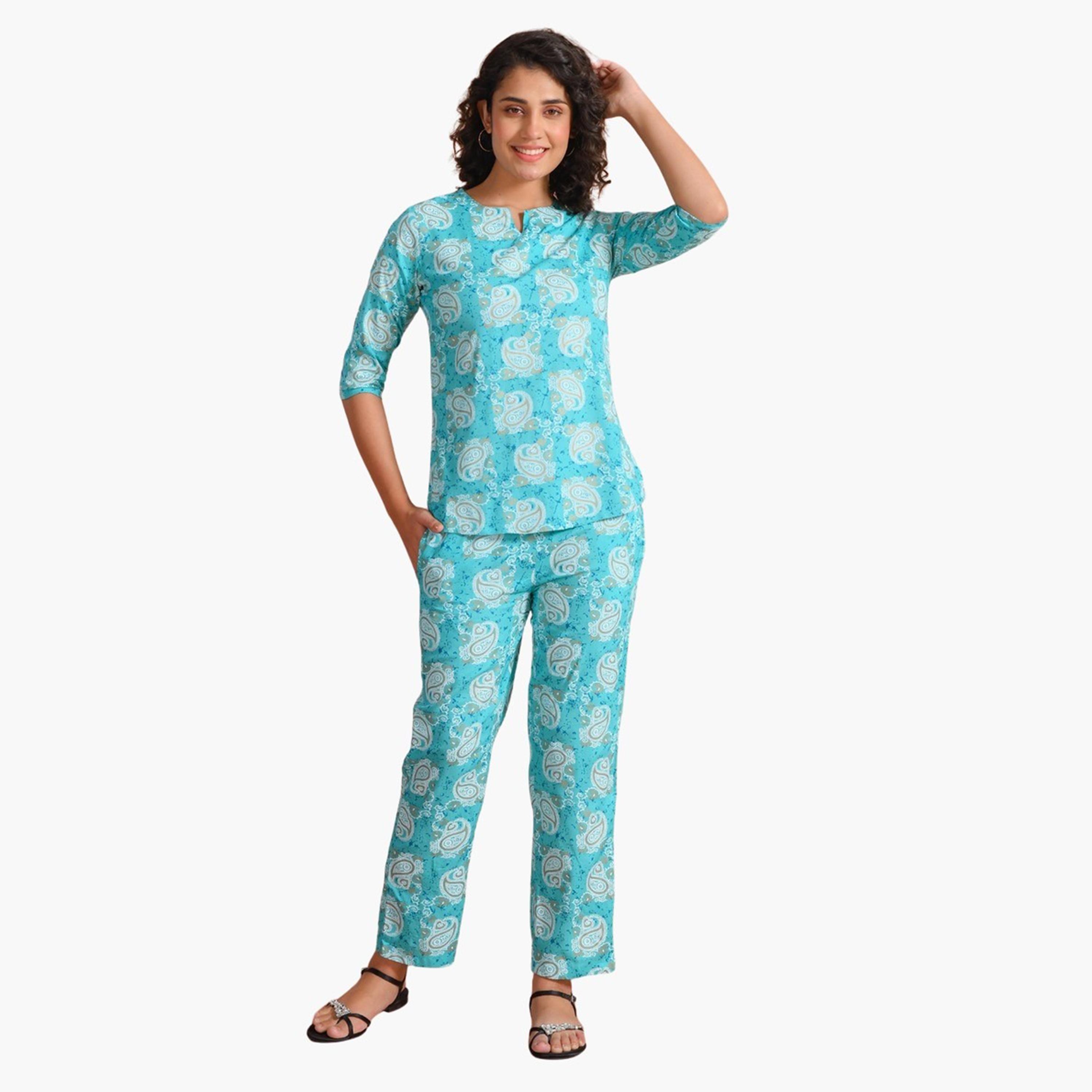 Sanskrutihomes X Styli Printed Notch Neck Top and Pyjama Set-women-clothing-nightwear-pyjamas-longsets-image-1