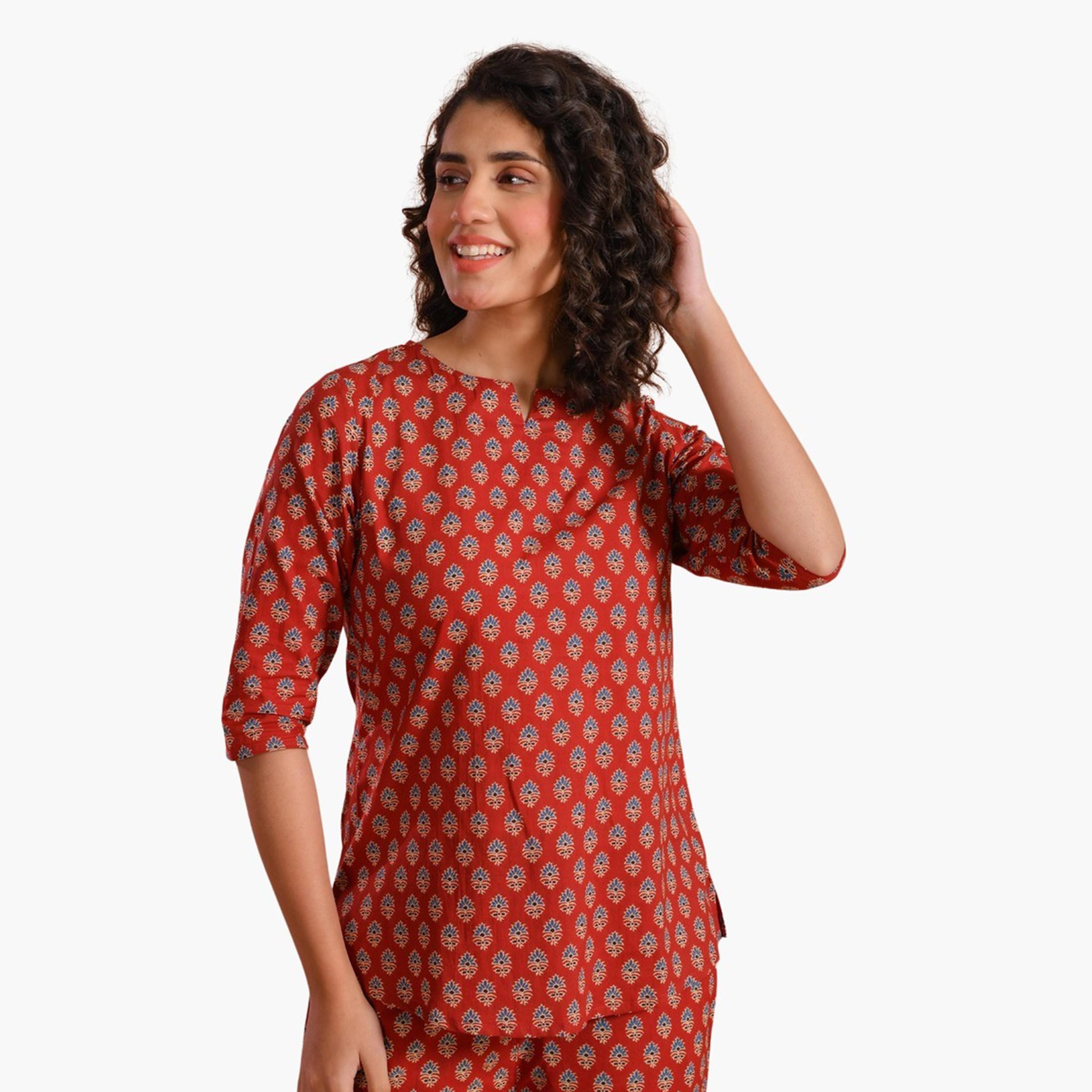 سانسكروتي هومز × ستايلي - طقم بنطال بيجامة وقميص مطبوع من القطن الخالص-women-clothing-nightwear-pyjamas-longsets-image-2