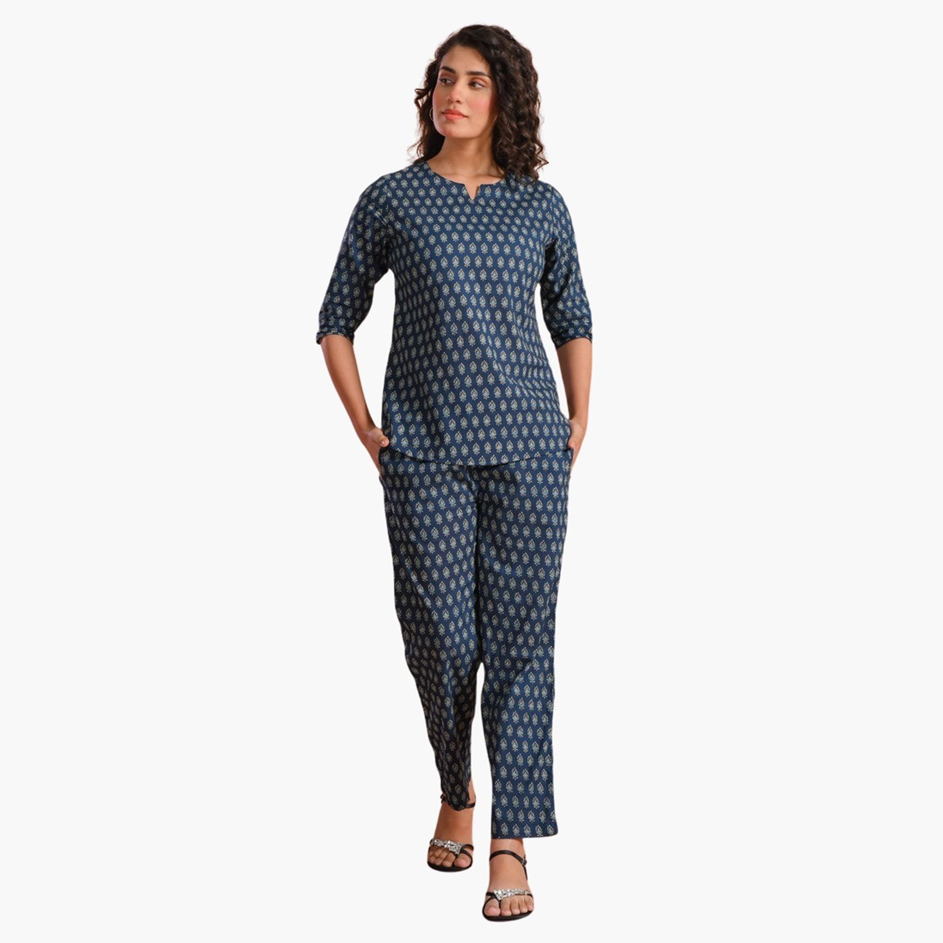 Sanskrutihomes X Styli Pure Cotton Printed Notch Neck Top and Pyjama Set-women-clothing-nightwear-pyjamas-longsets-image-1