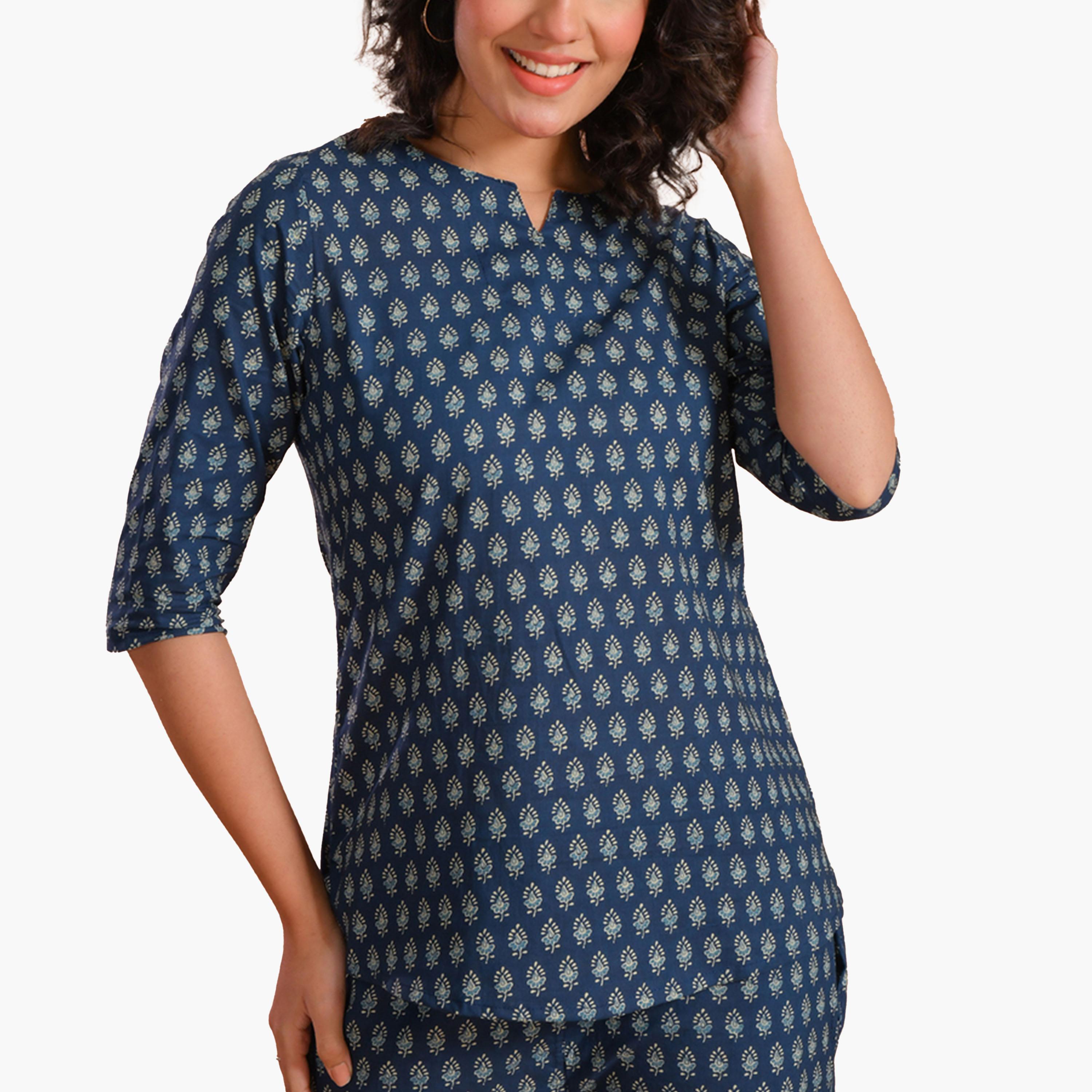Sanskrutihomes X Styli Pure Cotton Printed Notch Neck Top and Pyjama Set-women-clothing-nightwear-pyjamas-longsets-image-2