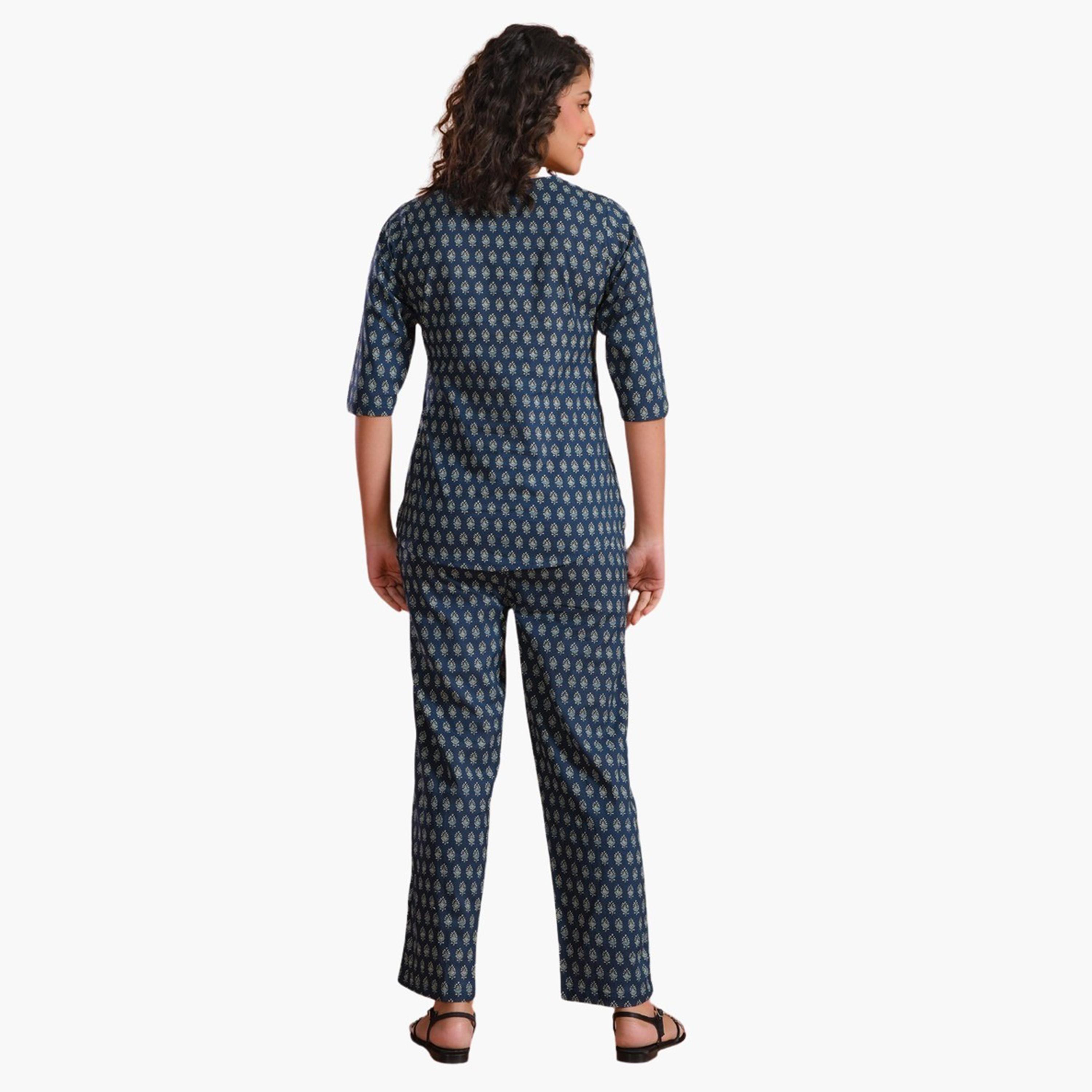 Sanskrutihomes X Styli Pure Cotton Printed Notch Neck Top and Pyjama Set-women-clothing-nightwear-pyjamas-longsets-image-3