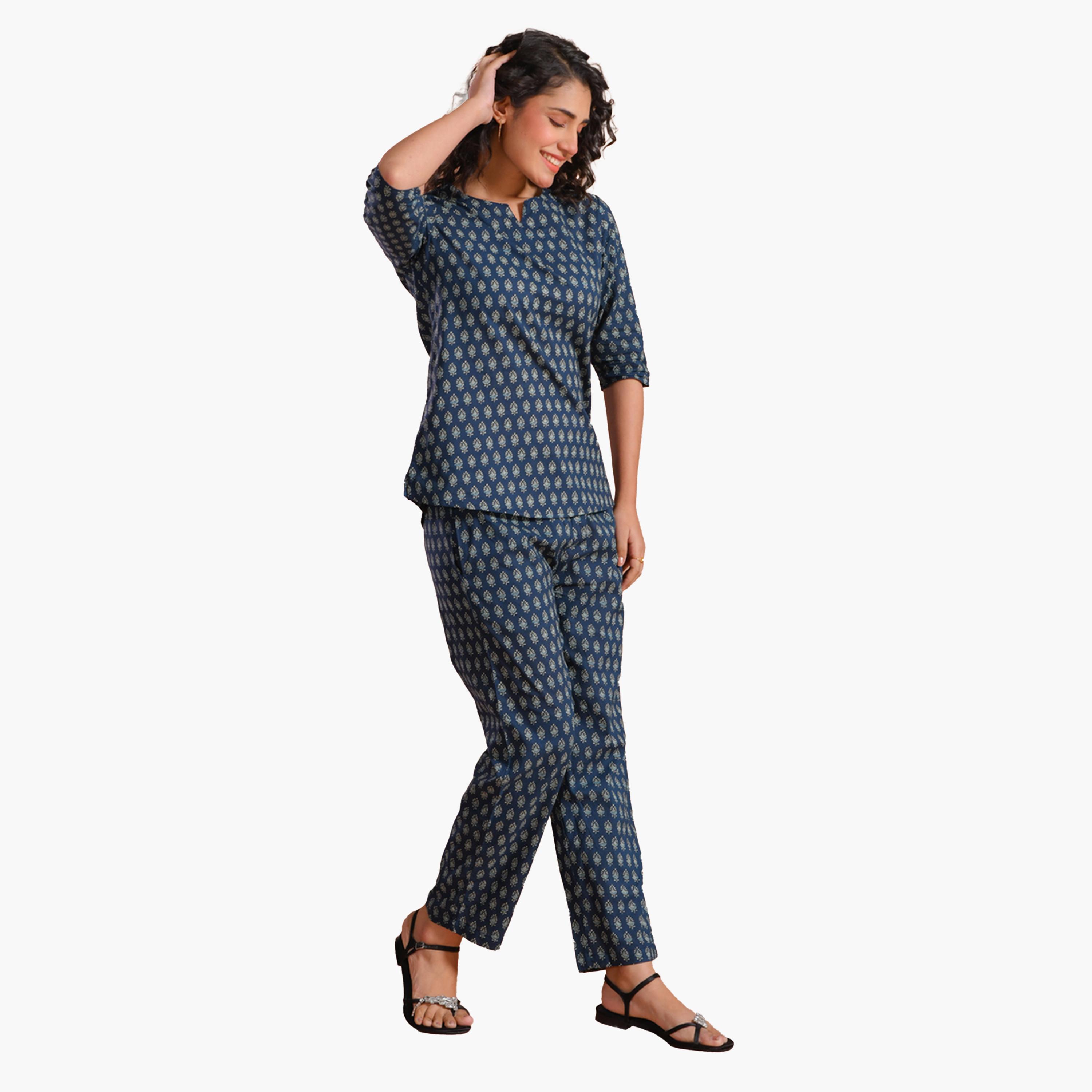 Sanskrutihomes X Styli Pure Cotton Printed Notch Neck Top and Pyjama Set-women-clothing-nightwear-pyjamas-longsets-image-4