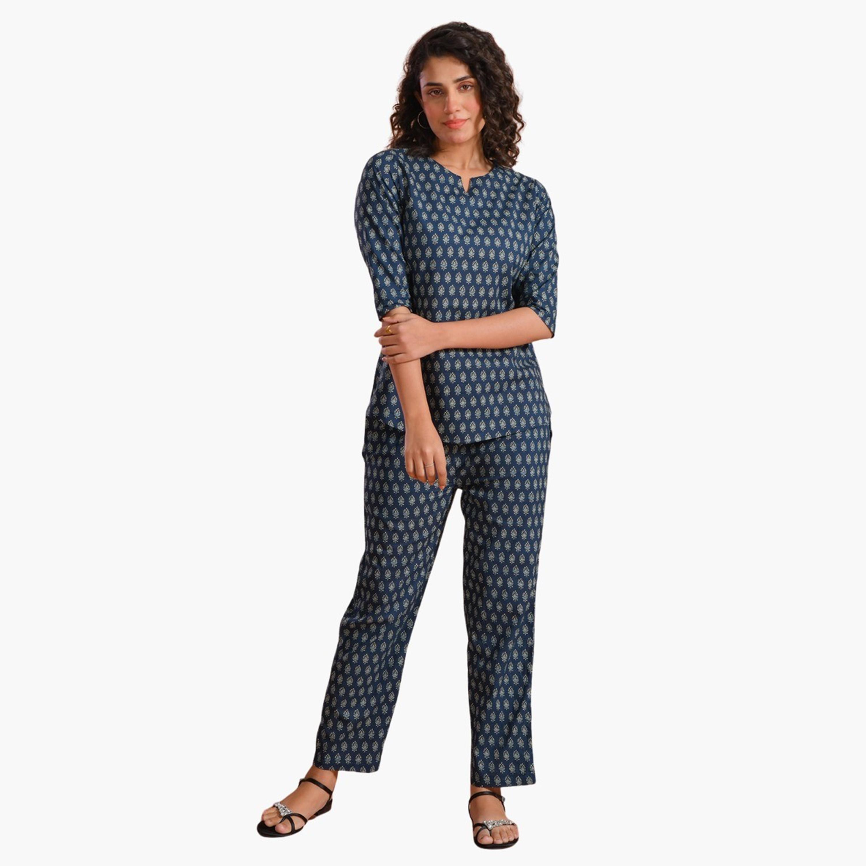 Sanskrutihomes X Styli Pure Cotton Printed Notch Neck Top and Pyjama Set-women-clothing-nightwear-pyjamas-longsets-image-5