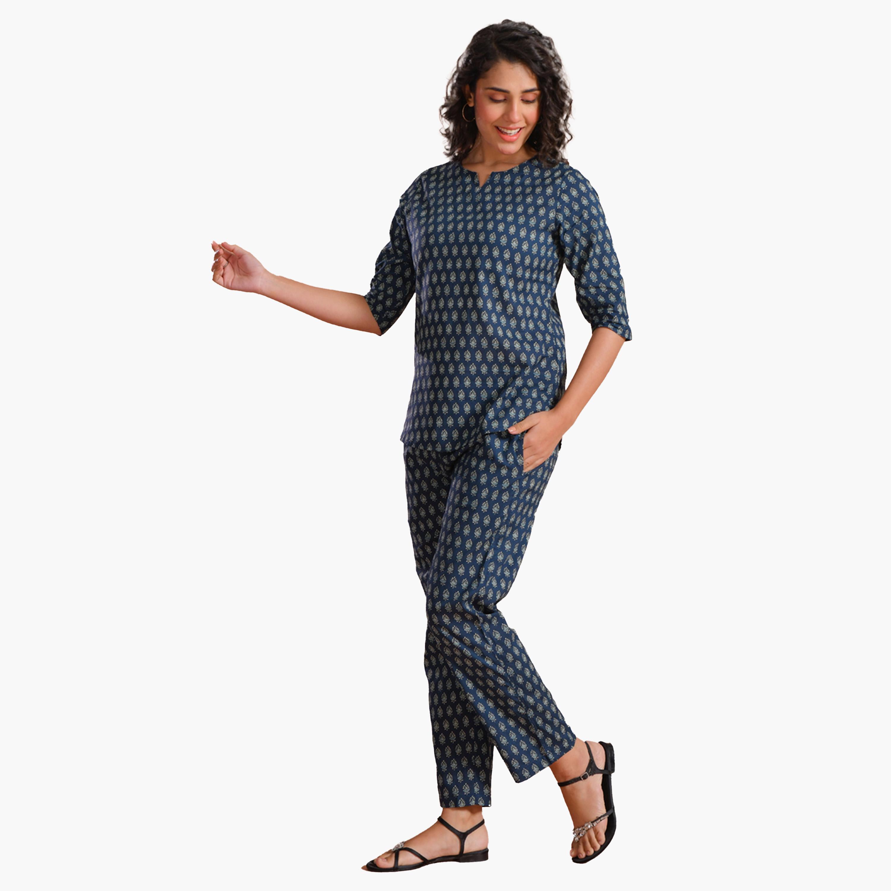 Sanskrutihomes X Styli Pure Cotton Printed Notch Neck Top and Pyjama Set-women-clothing-nightwear-pyjamas-longsets-image-6