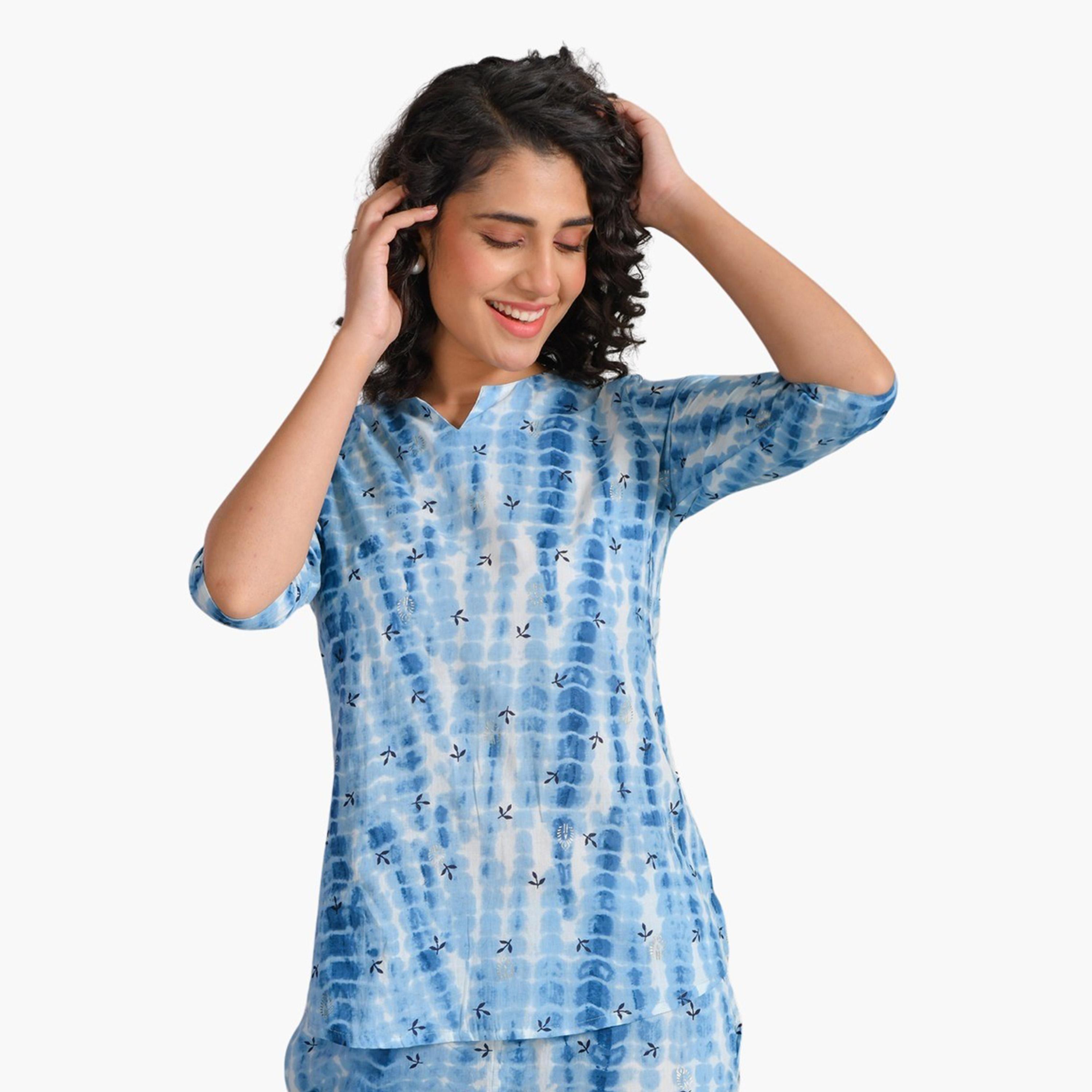 سانسكروتي هومز × ستايلي - طقم بنطال بيجامة وقميص مطبوع من القطن الخالص-women-clothing-nightwear-pyjamas-longsets-image-2