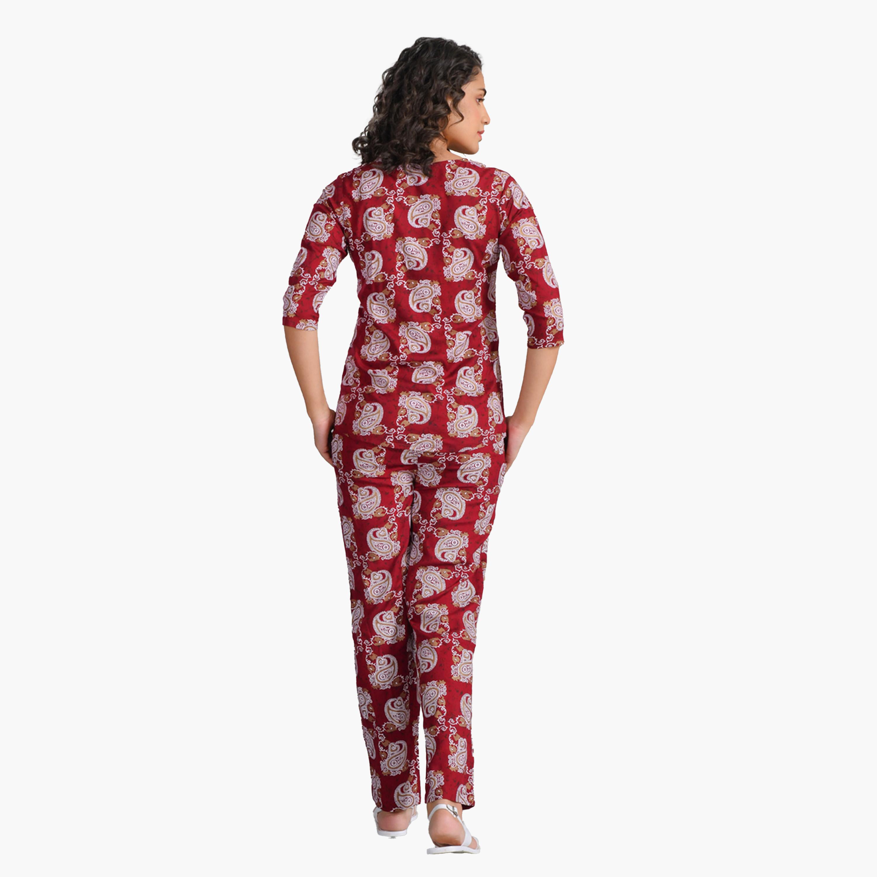 Sanskrutihomes X Styli Printed Notch Neck Longline Top and Pyjama Set-women-clothing-nightwear-pyjamas-longsets-image-3