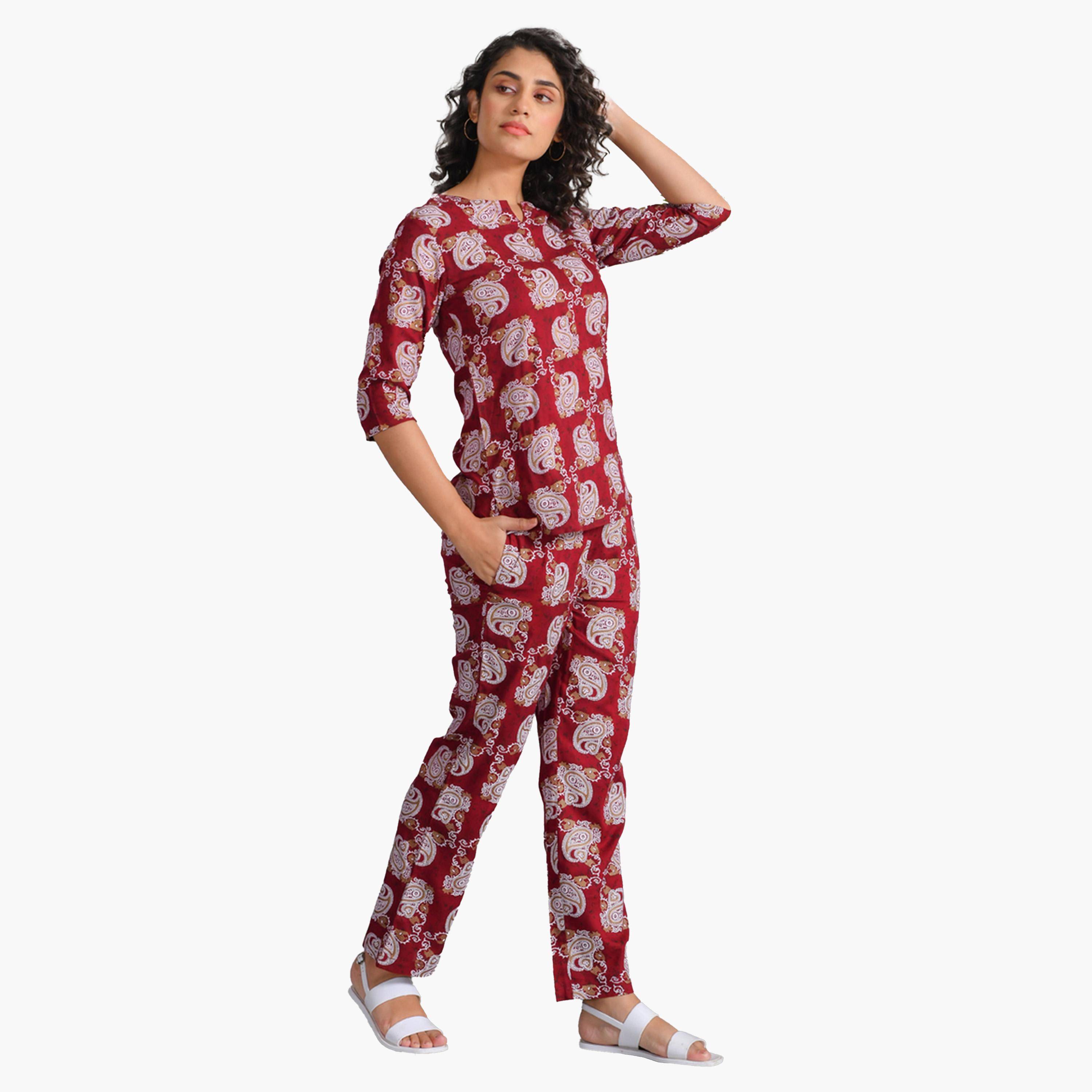 Sanskrutihomes X Styli Printed Notch Neck Longline Top and Pyjama Set-women-clothing-nightwear-pyjamas-longsets-image-5