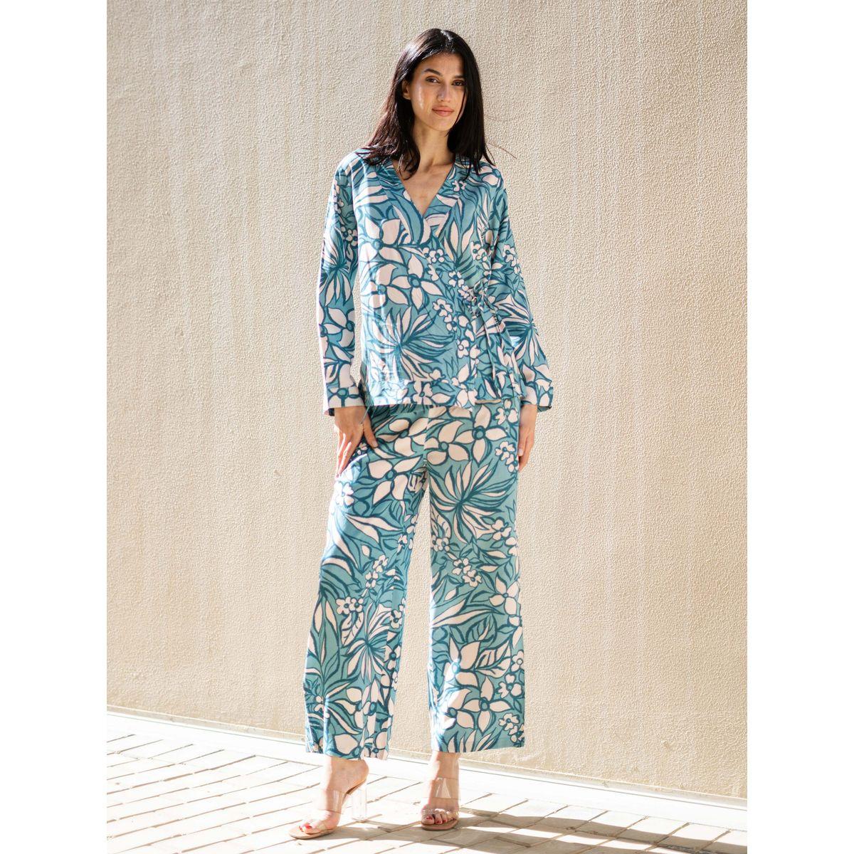 Sanskrutihomes Floral Printed V Neck Top and Pants Co-Ords-women-clothing-coordsets-image-1