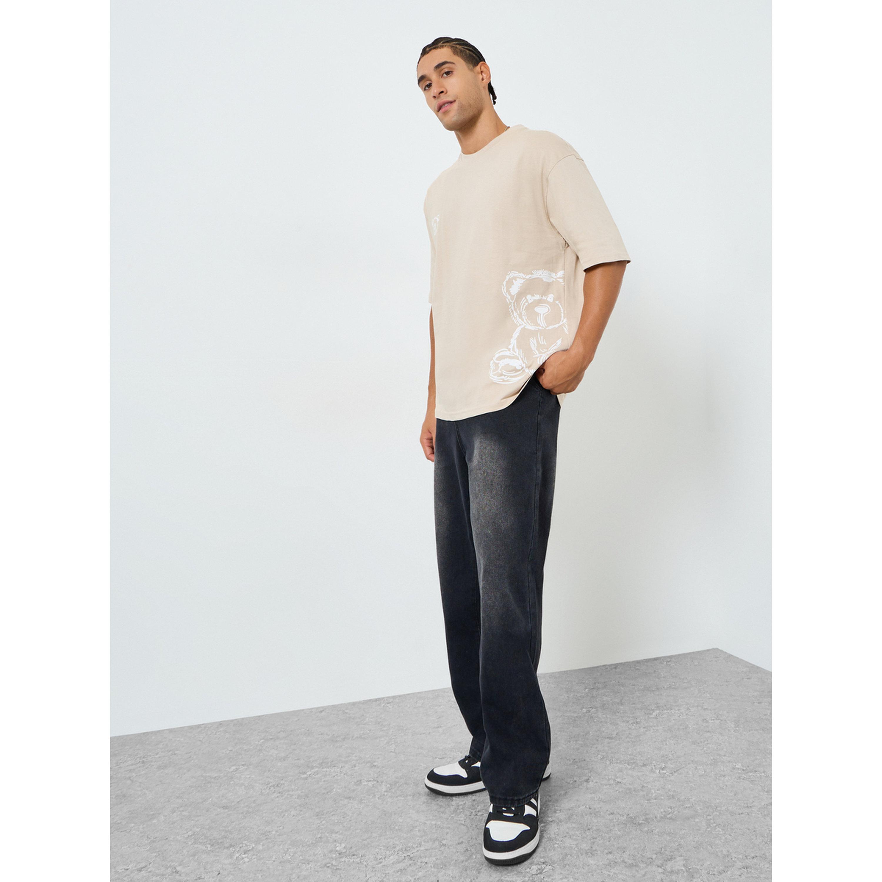 Styli Men Beige Graphic Print Oversized T-Shirt-men-clothing-tshirtsandpolos-tshirts-image-2