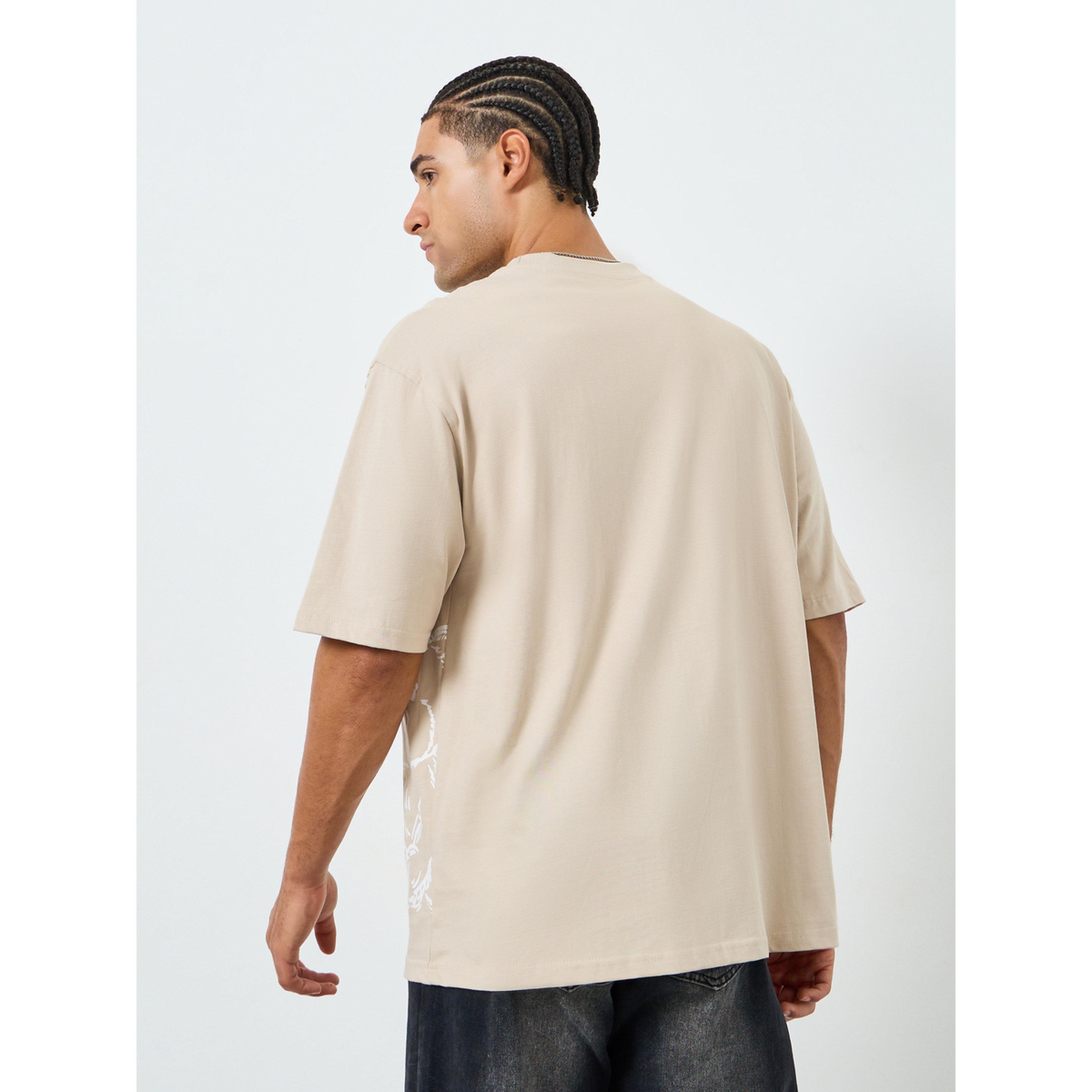 Styli Men Beige Graphic Print Oversized T-Shirt-men-clothing-tshirtsandpolos-tshirts-image-4