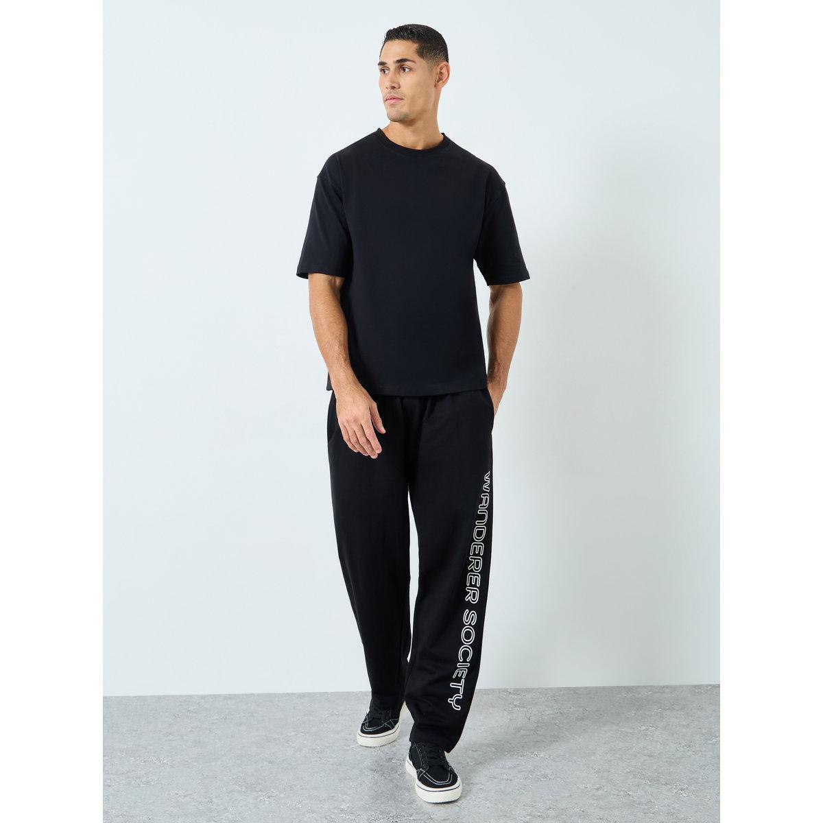 Styli Men Black Oversized Slogan Print T-Shirt-men-clothing-tshirtsandpolos-tshirts-image-2