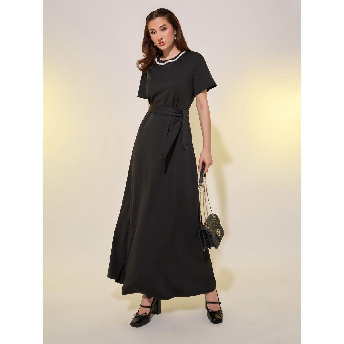 Styli Faux Pearl Detail Belted A-Line Maxi Dress-women-clothing-dresses-image-1