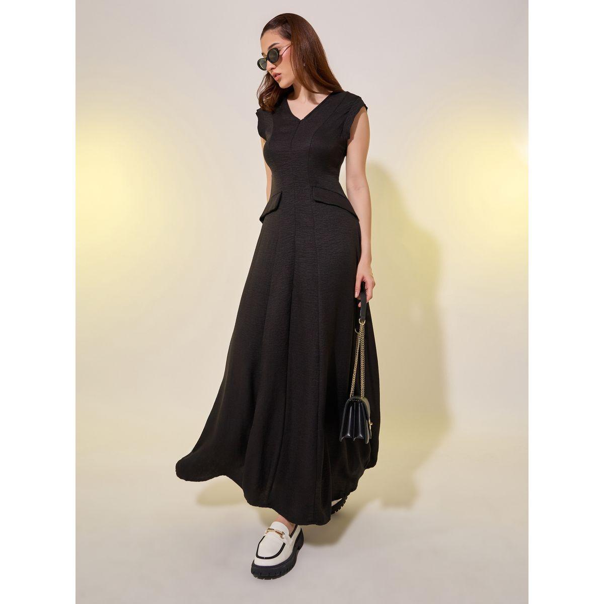 Styli Solid Sleeveless V Neck A-Line Maxi Dress-women-clothing-dresses-image-1