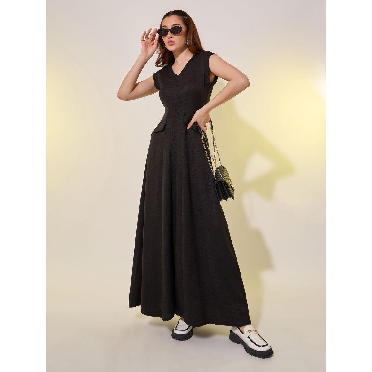 Styli Solid Sleeveless V Neck A-Line Maxi Dress-women-clothing-dresses-image-2