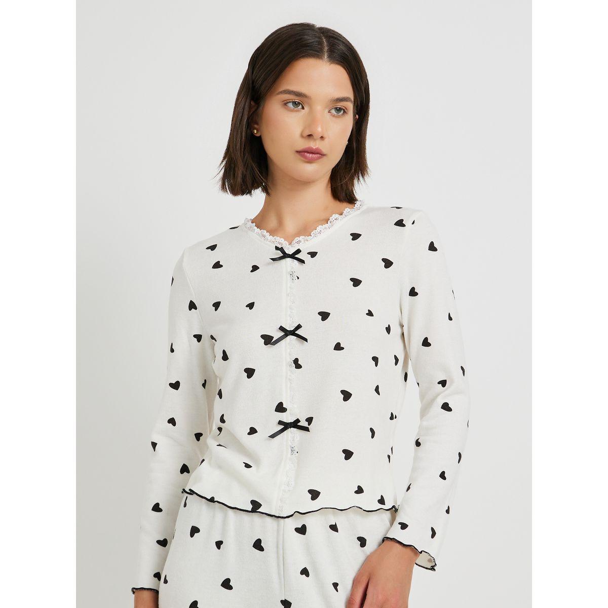 Styli Printed Long Sleeve T-Shirt with Bow Detail and Pyjama Set-women-clothing-nightwear-pyjamas-longsets-image-2