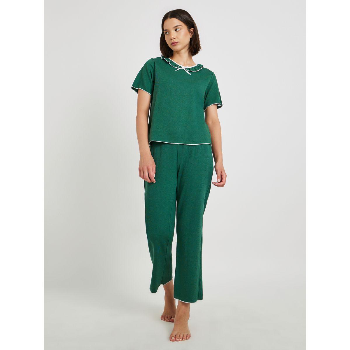 Styli Round Neck Lace Detail T-Shirt and Pyjama Set-women-clothing-nightwear-pyjamas-longsets-image-1
