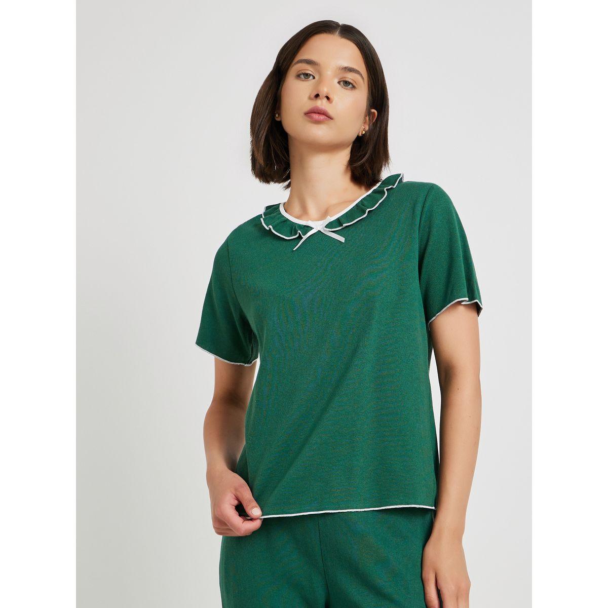 Styli Round Neck Lace Detail T-Shirt and Pyjama Set-women-clothing-nightwear-pyjamas-longsets-image-2