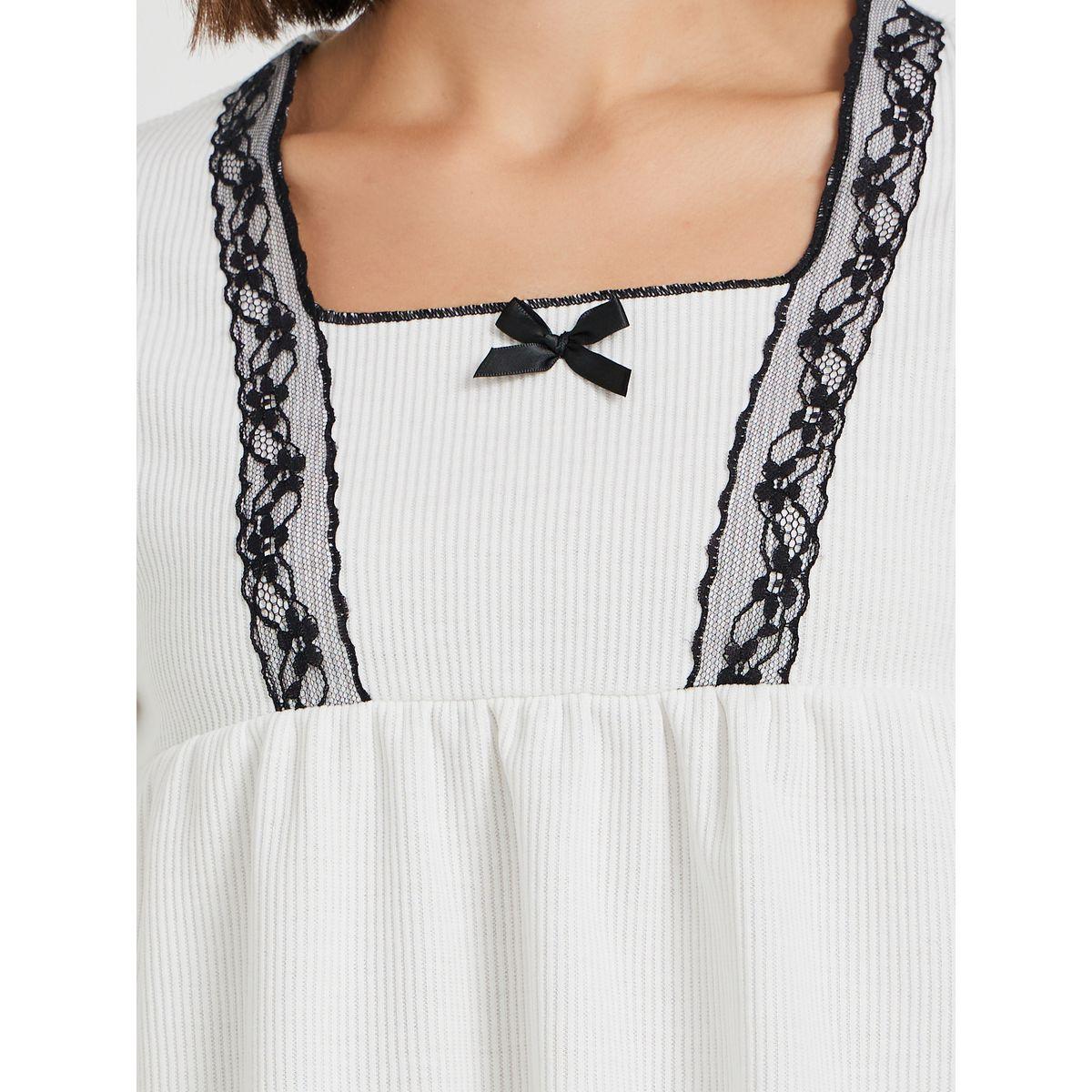 Styli Square Neck Lace Detail T-Shirt and Pyjama Set-women-clothing-nightwear-pyjamas-longsets-image-3