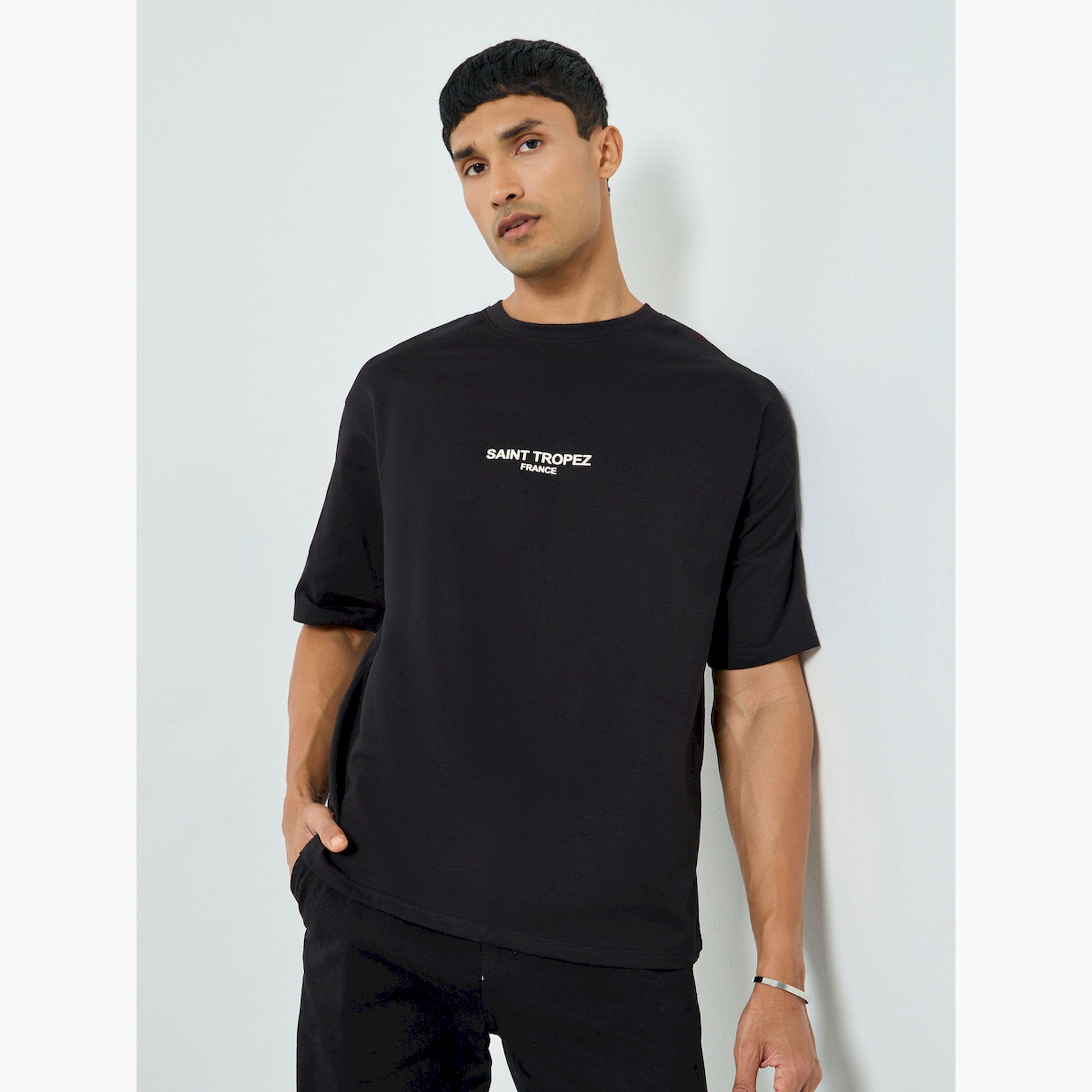 تيشيرت واسع  بياقة دائرية وطبعة اتش دي-men-clothing-tshirtsandpolos-tshirts-image-1