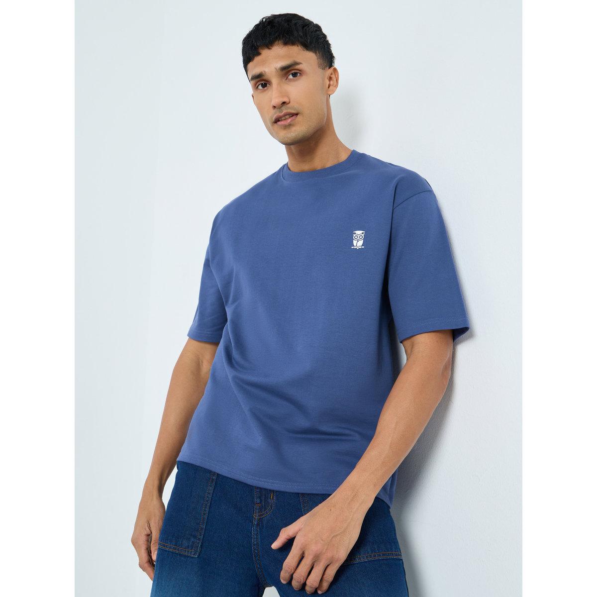 Styli Men Blue Cotton Crew Neck T-Shirt-men-clothing-tshirtsandpolos-tshirts-image-1