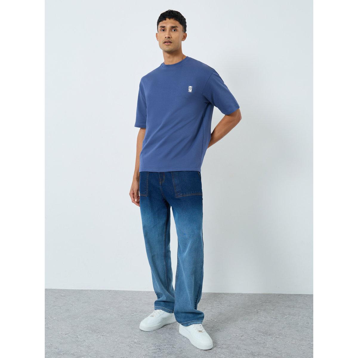 Styli Men Blue Cotton Crew Neck T-Shirt-men-clothing-tshirtsandpolos-tshirts-image-2