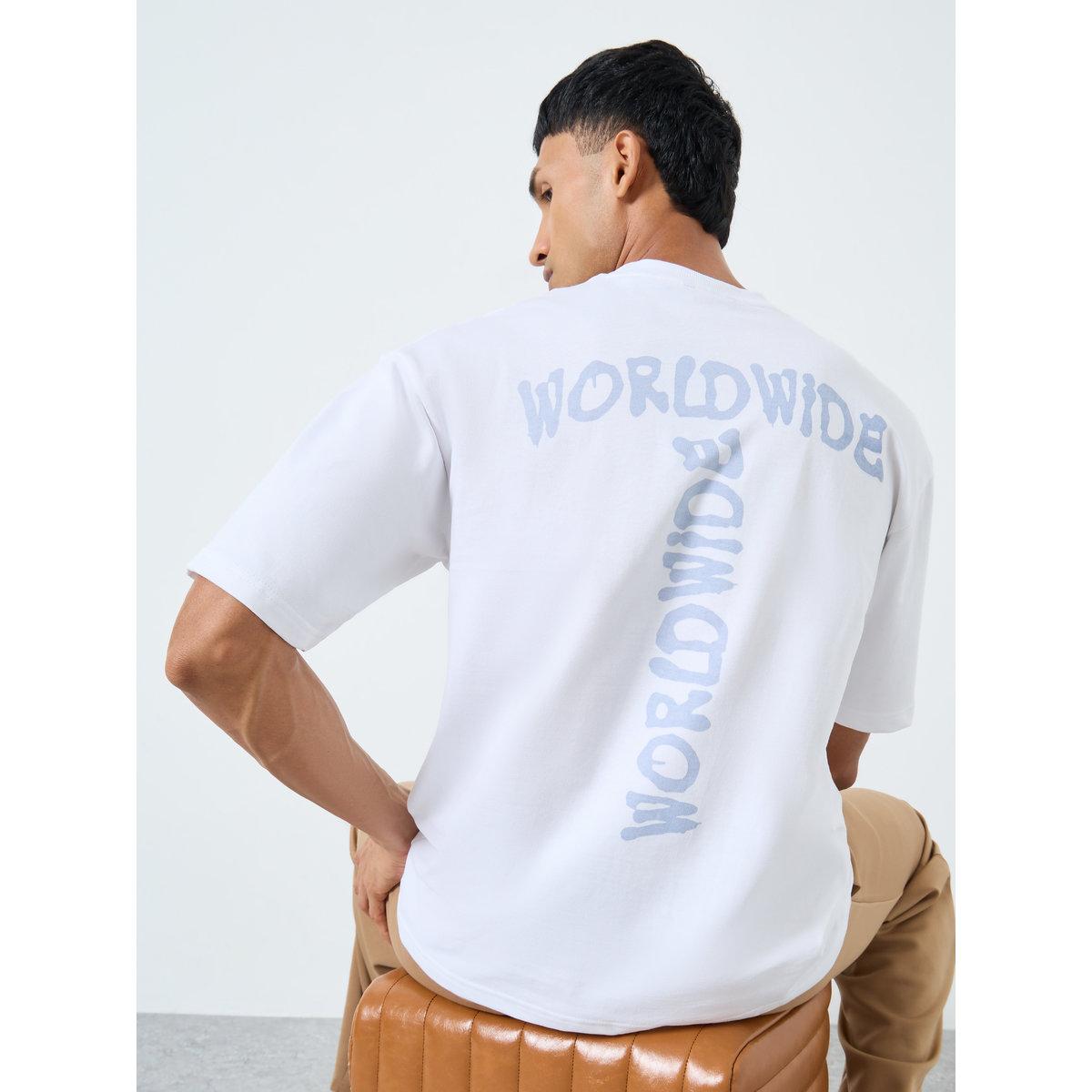 Styli Men White Oversized T-Shirt with Worldwide Print-men-clothing-tshirtsandpolos-tshirts-image-1
