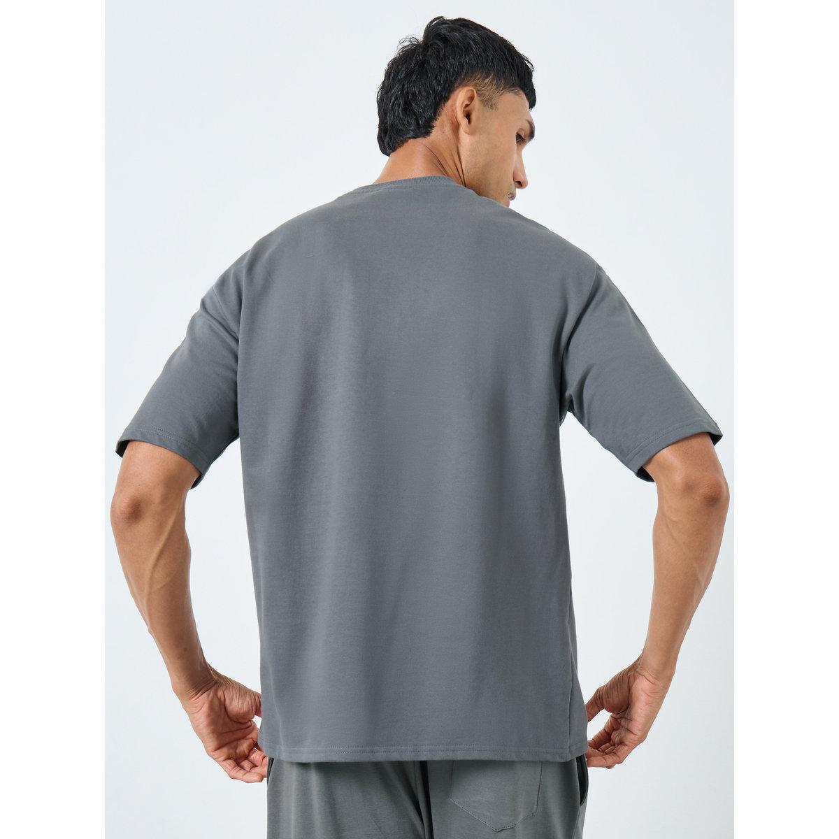 Styli Men Grey Oversized Flock Chest Print T-Shirt-men-clothing-tshirtsandpolos-tshirts-image-4