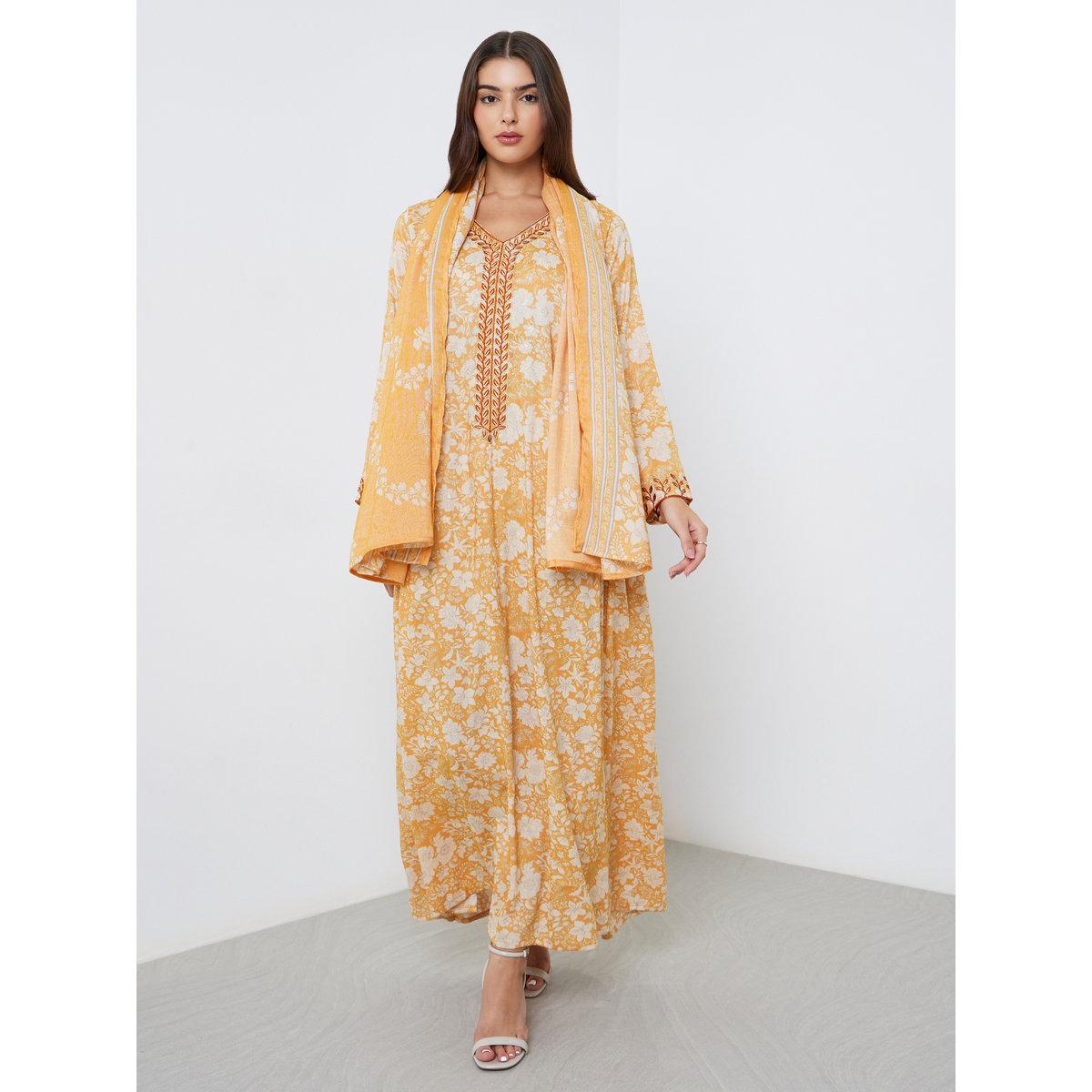 أميرة x ستايلي جلابية بطبعة زهور مع وشاح-women-arabicclothing-jalabiyas-image-1