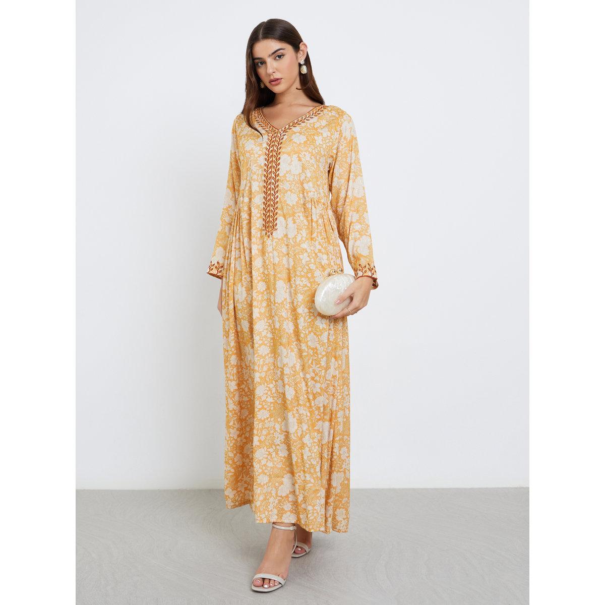 أميرة x ستايلي جلابية بطبعة زهور مع وشاح-women-arabicclothing-jalabiyas-image-2