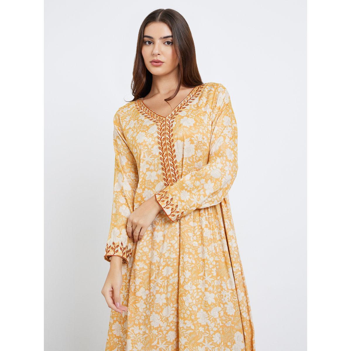 أميرة x ستايلي جلابية بطبعة زهور مع وشاح-women-arabicclothing-jalabiyas-image-3