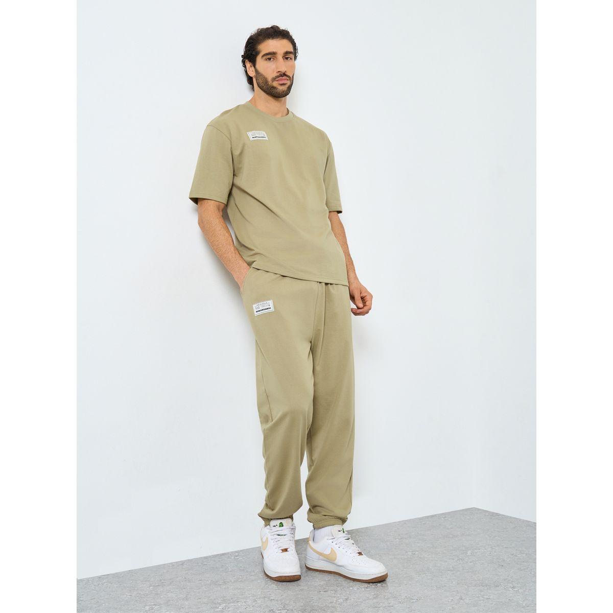 Styli Badge Oversized T-Shirt and Elasticated Joggers Co-Ords-men-clothing-coordsets-image-1