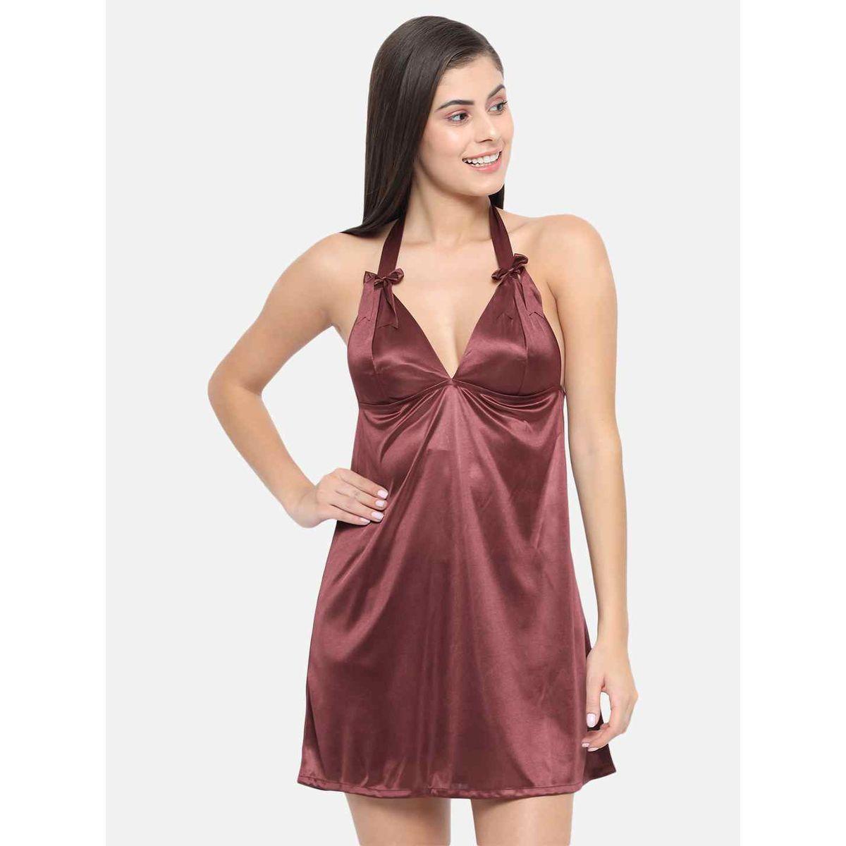 KLAMOTTEN Solid Halter Neck Babydoll with Bow Detail-women-clothing-lingerie-babydollsandbodysuits-image-1