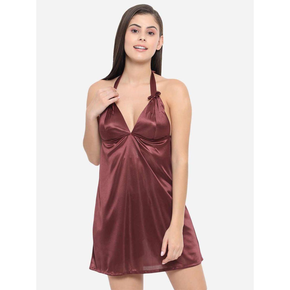 KLAMOTTEN Solid Halter Neck Babydoll with Bow Detail-women-clothing-lingerie-babydollsandbodysuits-image-2