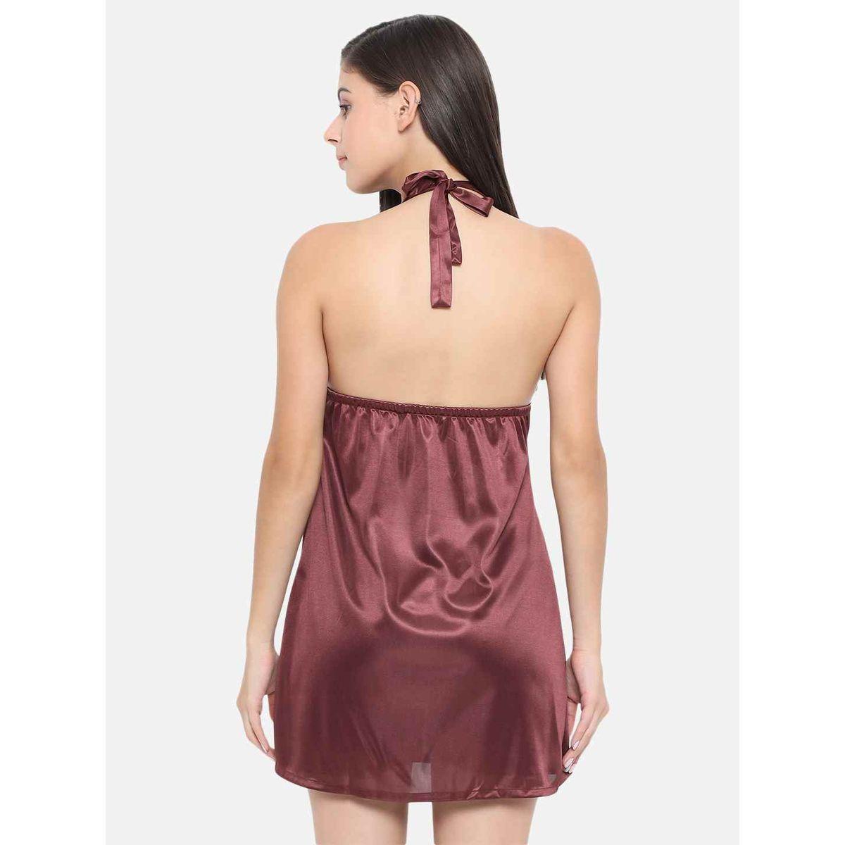 KLAMOTTEN Solid Halter Neck Babydoll with Bow Detail-women-clothing-lingerie-babydollsandbodysuits-image-7