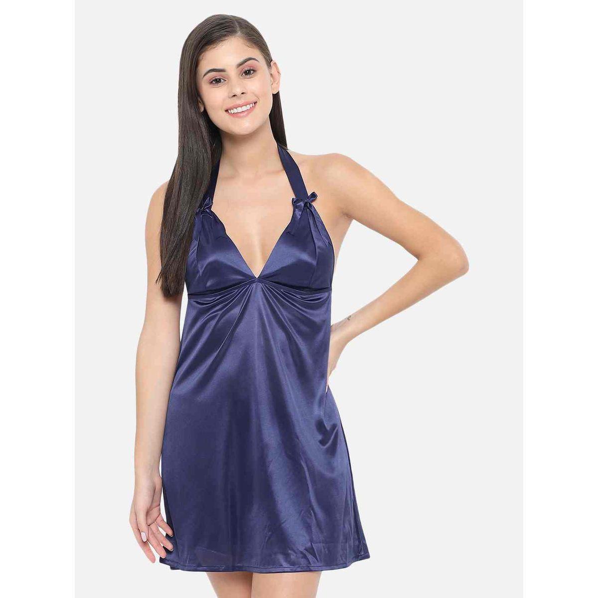 بيبي دول سادة بياقة هولتر وربطة فيونكة-women-clothing-lingerie-babydollsandbodysuits-image-1