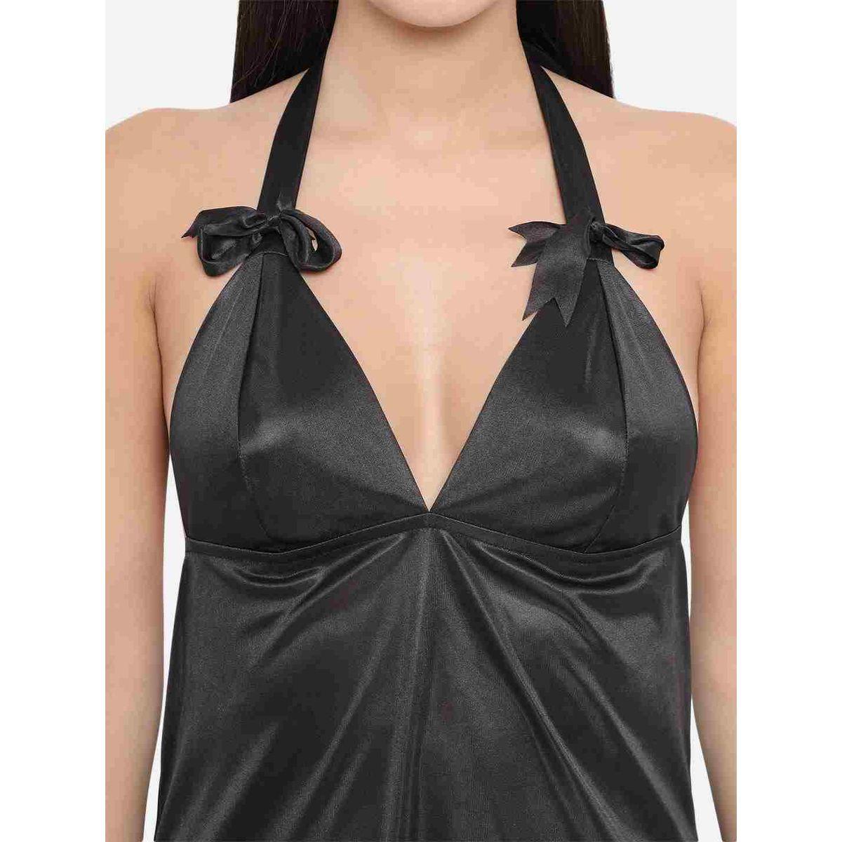 KLAMOTTEN Solid Halter Neck Babydoll with Bow Detail-women-clothing-lingerie-babydollsandbodysuits-image-6