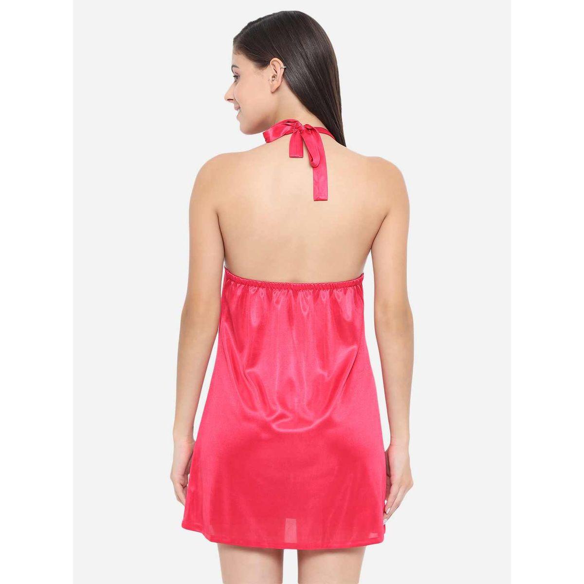 KLAMOTTEN Solid Halter Neck Babydoll with Bow Detail-women-clothing-lingerie-babydollsandbodysuits-image-2