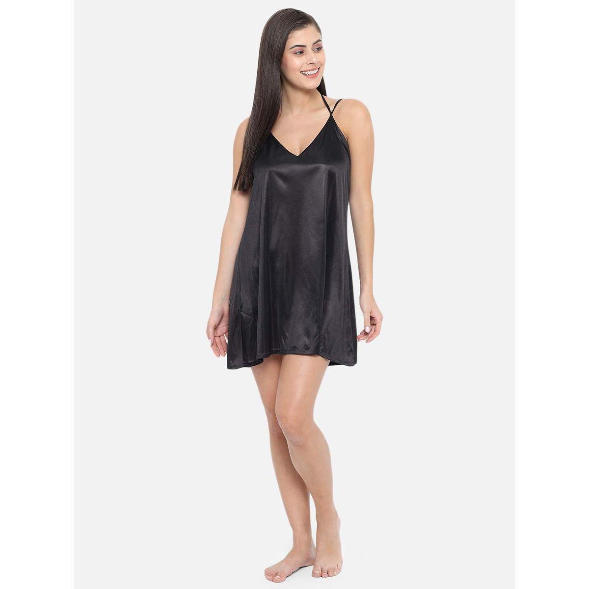 KLAMOTTEN Solid V Neck Strappy Satin Babydoll-women-clothing-lingerie-babydollsandbodysuits-image-2