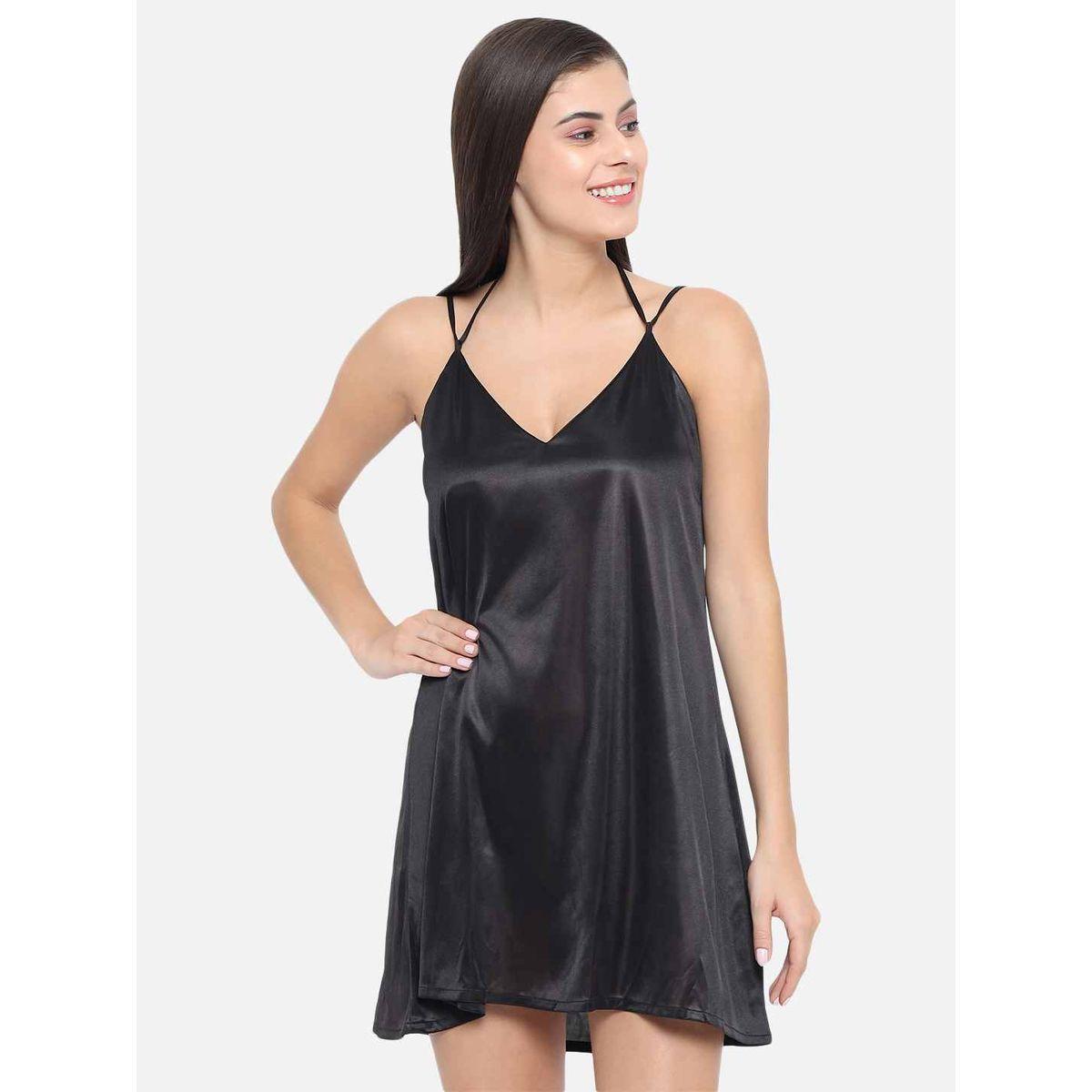 KLAMOTTEN Solid V Neck Strappy Satin Babydoll-women-clothing-lingerie-babydollsandbodysuits-image-4