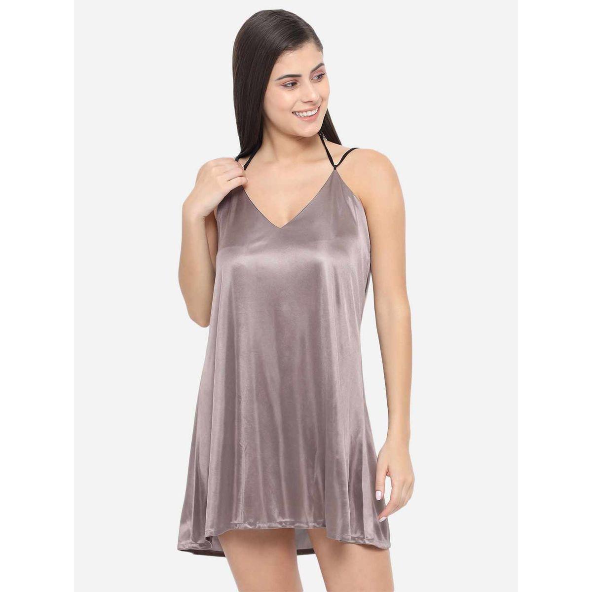 KLAMOTTEN Solid V Neck Strappy Satin Babydoll-women-clothing-lingerie-babydollsandbodysuits-image-4