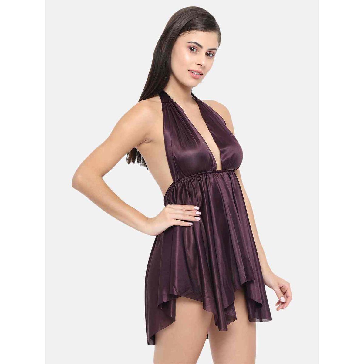 KLAMOTTEN Solid Halter Neck Asymmetric Hem Satin Babydoll-women-clothing-lingerie-babydollsandbodysuits-image-6