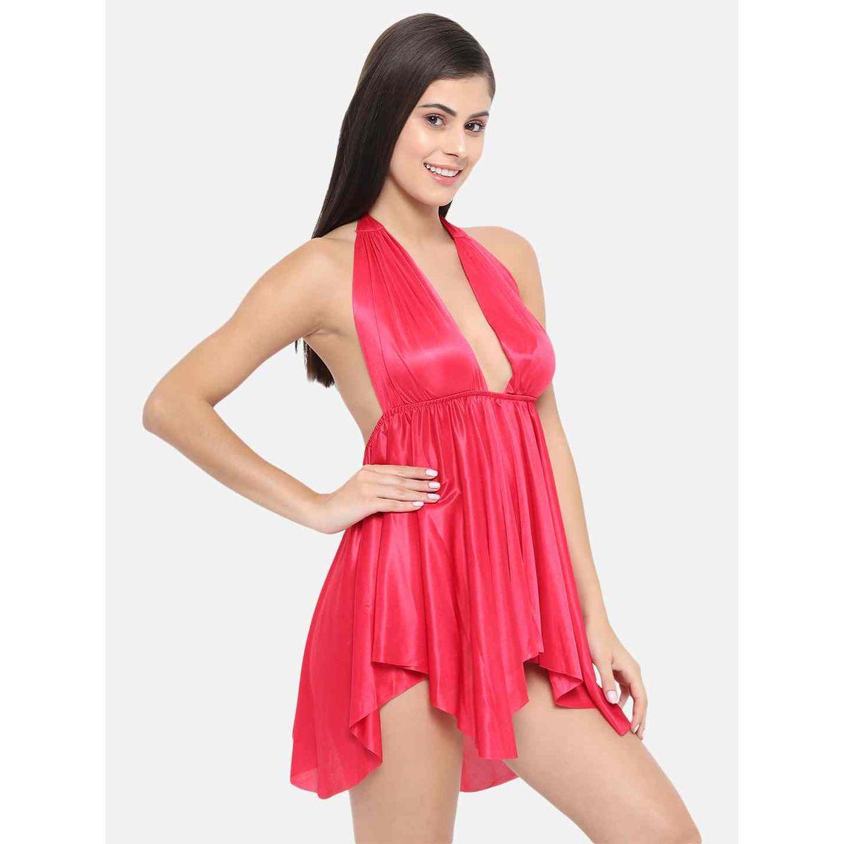KLAMOTTEN Solid Halter Neck Asymmetric Hem Satin Babydoll-women-clothing-lingerie-babydollsandbodysuits-image-6