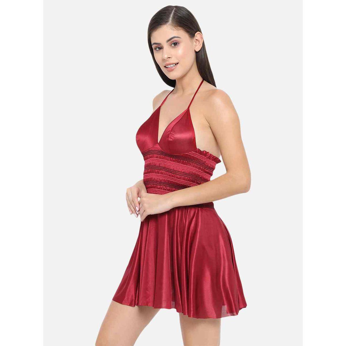 KLAMOTTEN Shirred Halter Neck Satin Babydoll-women-clothing-lingerie-babydollsandbodysuits-image-4
