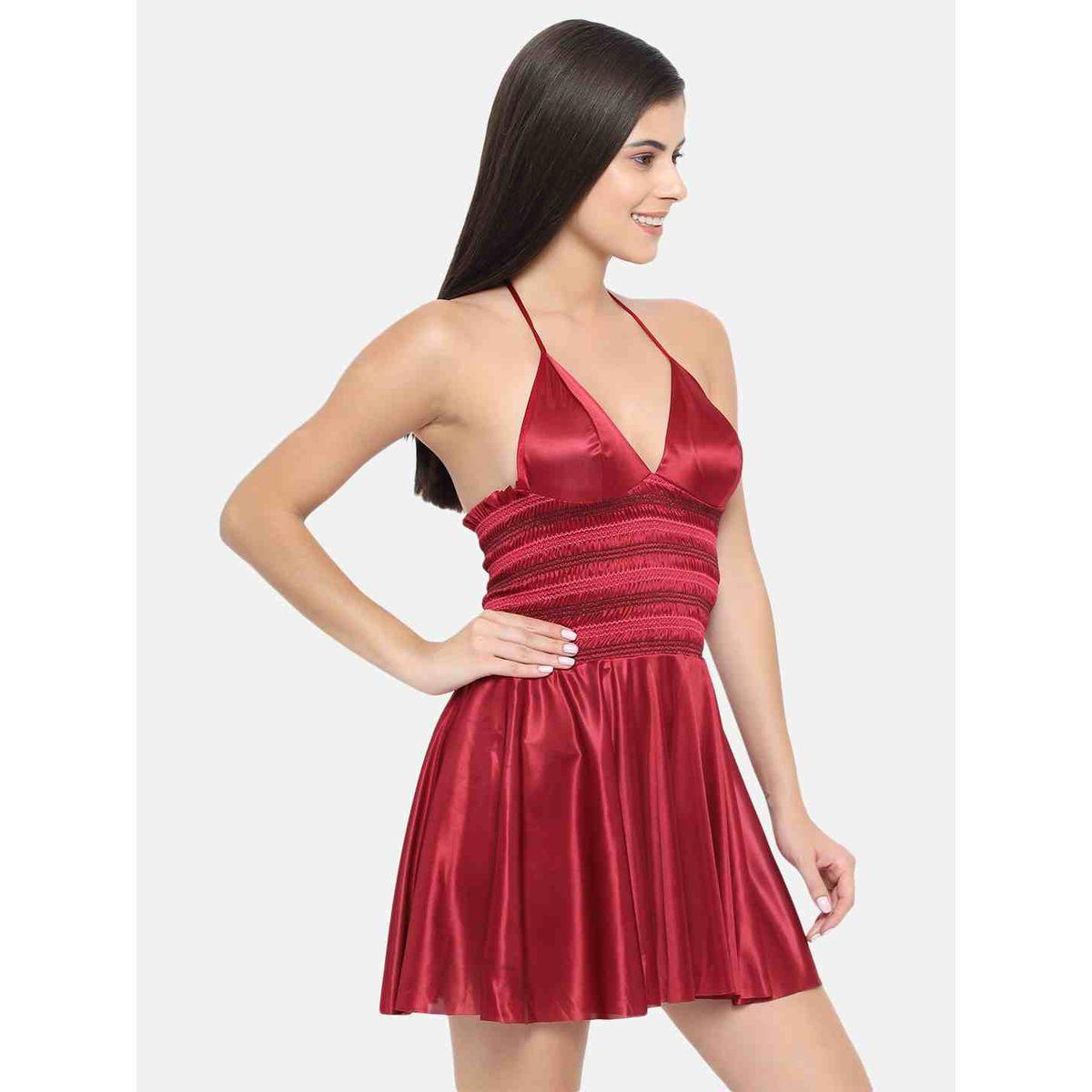KLAMOTTEN Shirred Halter Neck Satin Babydoll-women-clothing-lingerie-babydollsandbodysuits-image-5