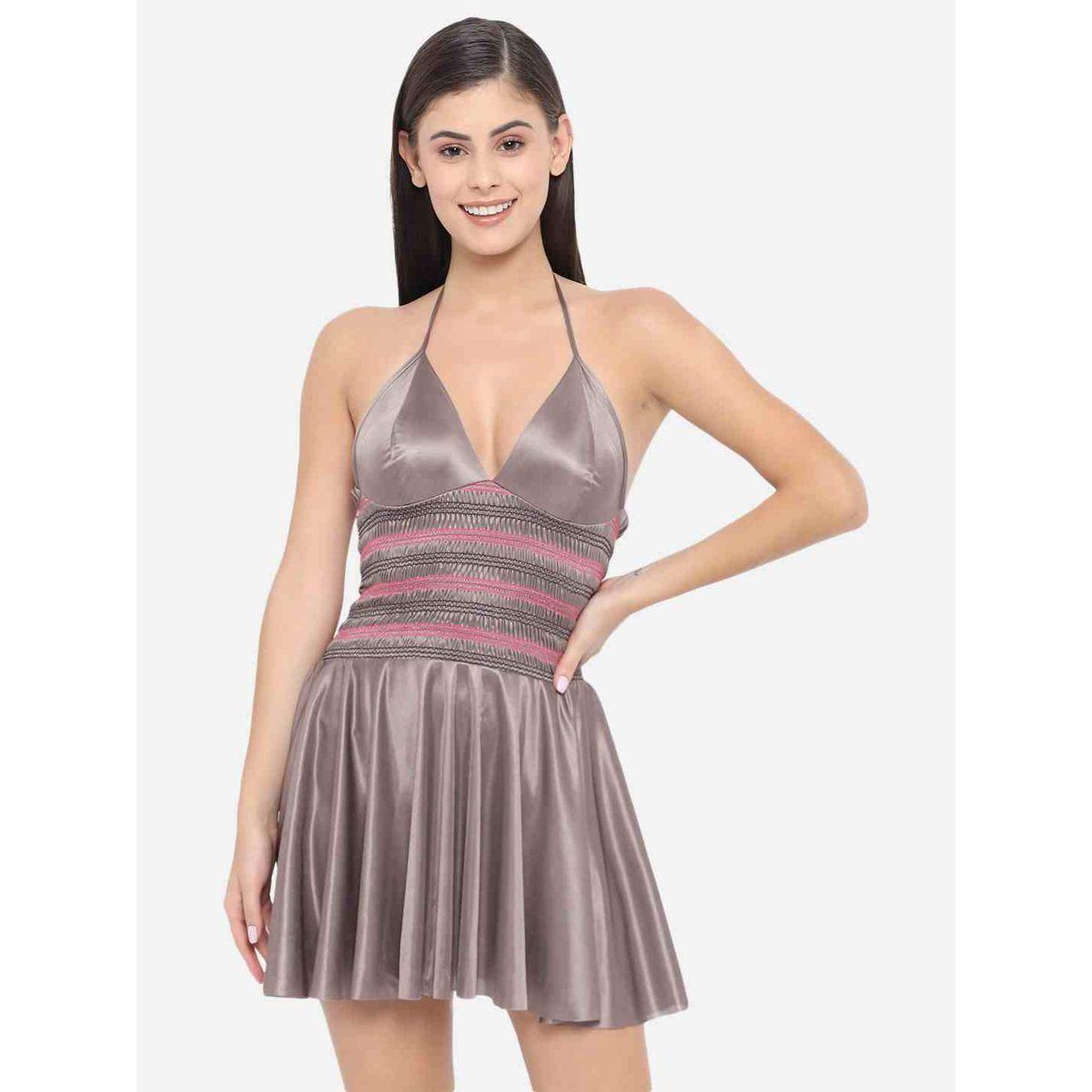 KLAMOTTEN Shirred Halter Neck Satin Babydoll-women-clothing-lingerie-babydollsandbodysuits-image-1